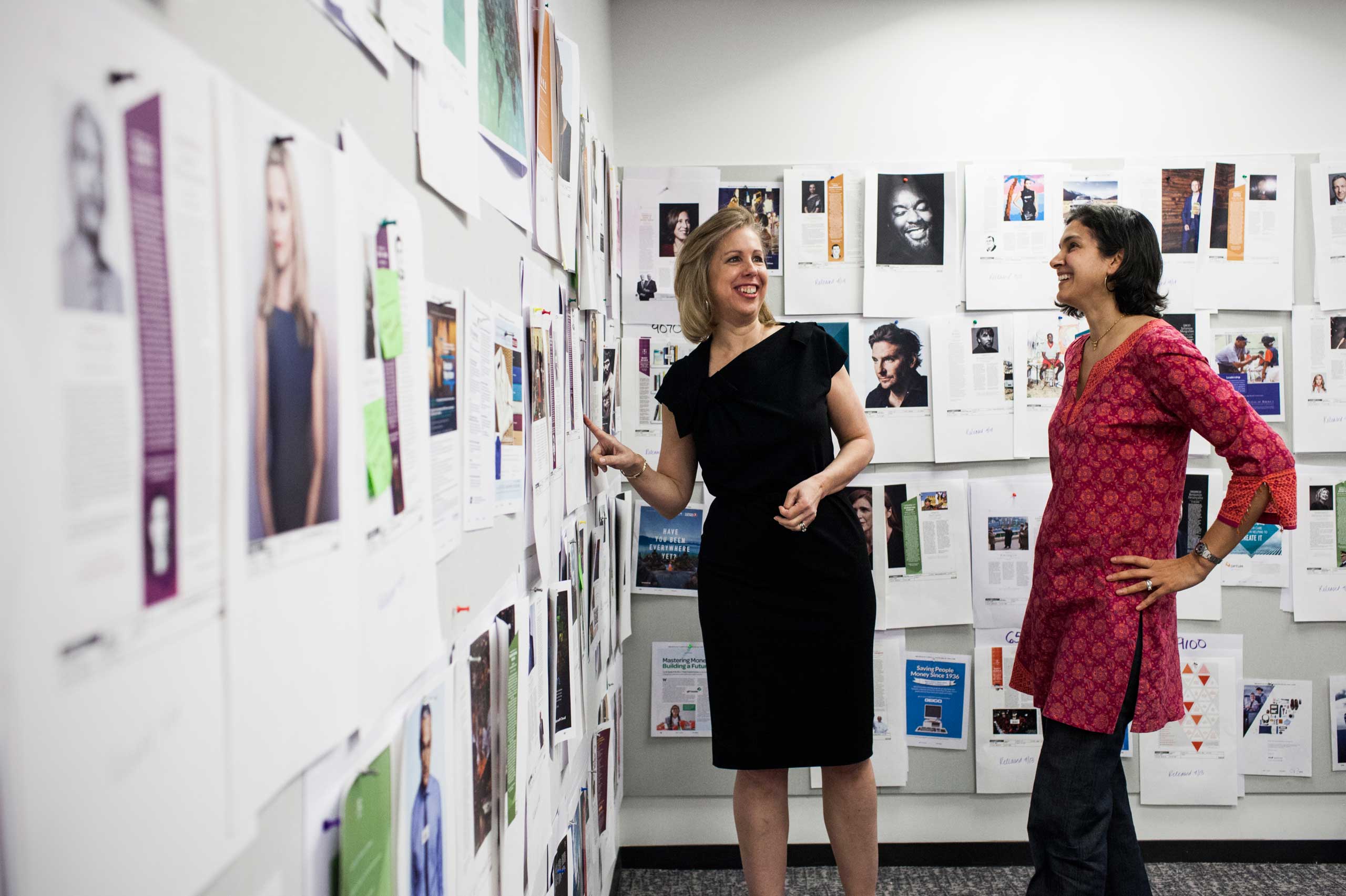 Nancy Gibbs, left, and Radhika Jones review pages for the Time 100 (Jen Tse for TIME)