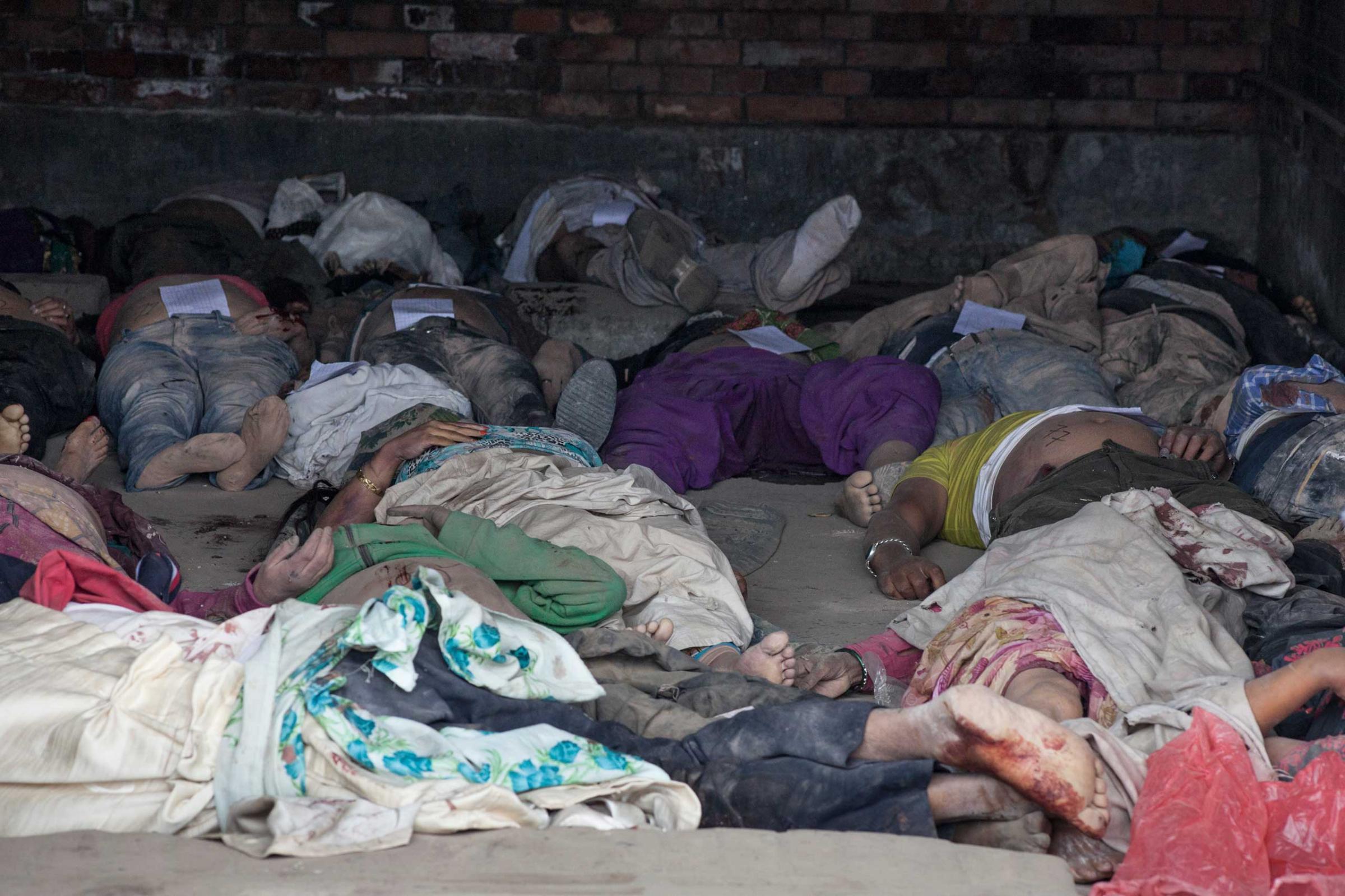 Bodies kept for identification at Tribhuvan University Teaching Hospital in Maharajgunj, Kathmandu, on April 26, 2015.