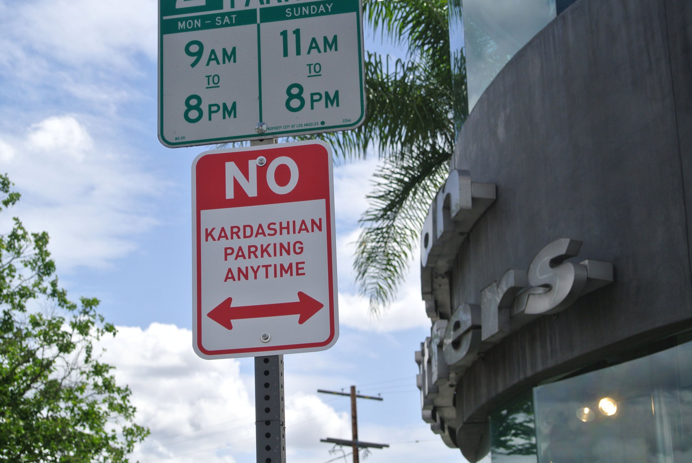 "No Kardashian Parking" sign by artist Plastic Jesus in Los Angeles, Calif.