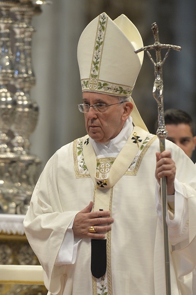 Pope Francis leads a Chrism mass for Holy Thursday on April 2, 2015 at St. Peter's basilica in Vatican.