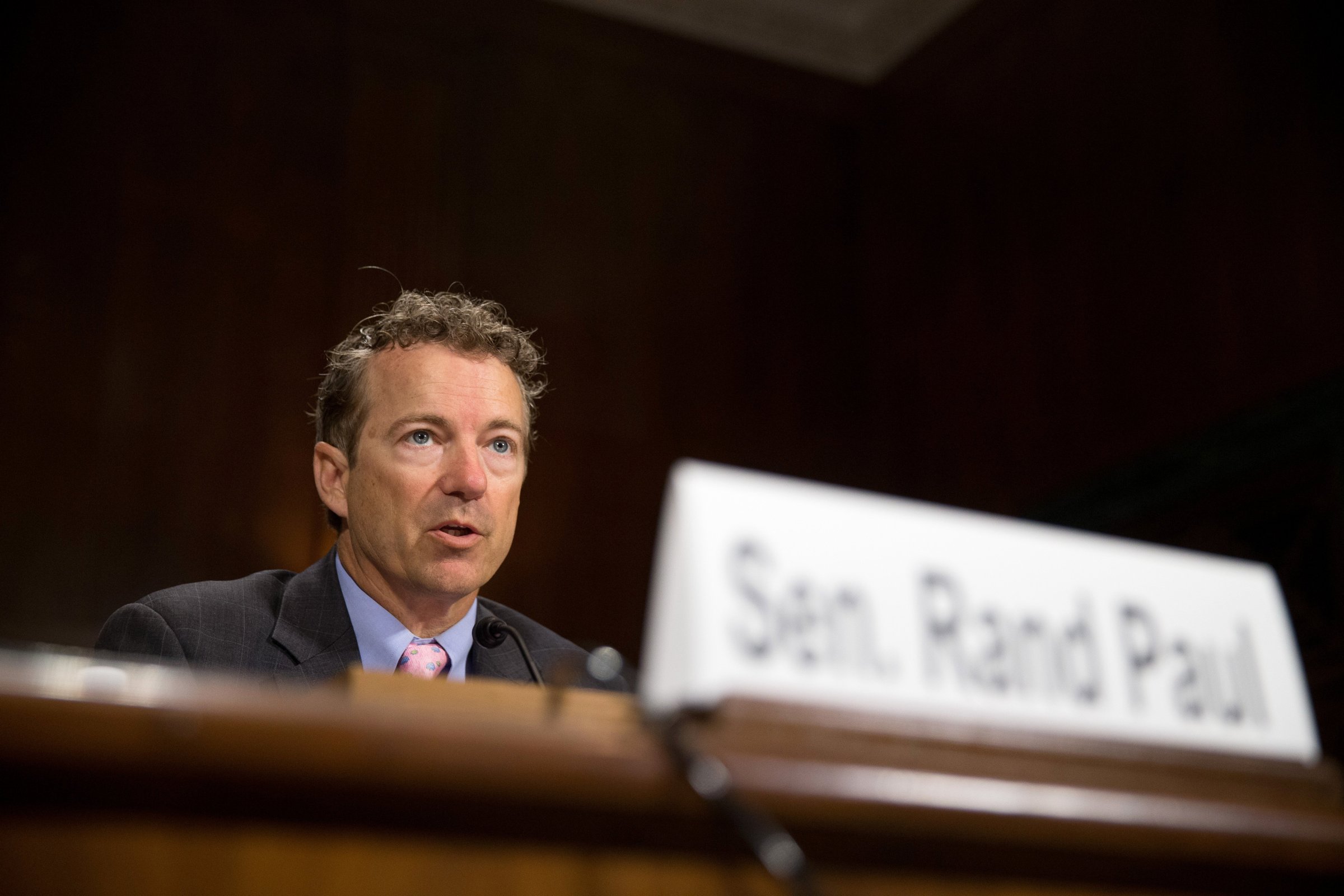Republican Presidential candidate Sen. Rand Paul, R-Ky. speaks on Capitol Hill in Washington on April 15, 2015, during a Senate Judiciary Committee hearing to examine the need to reform asset forfeiture.