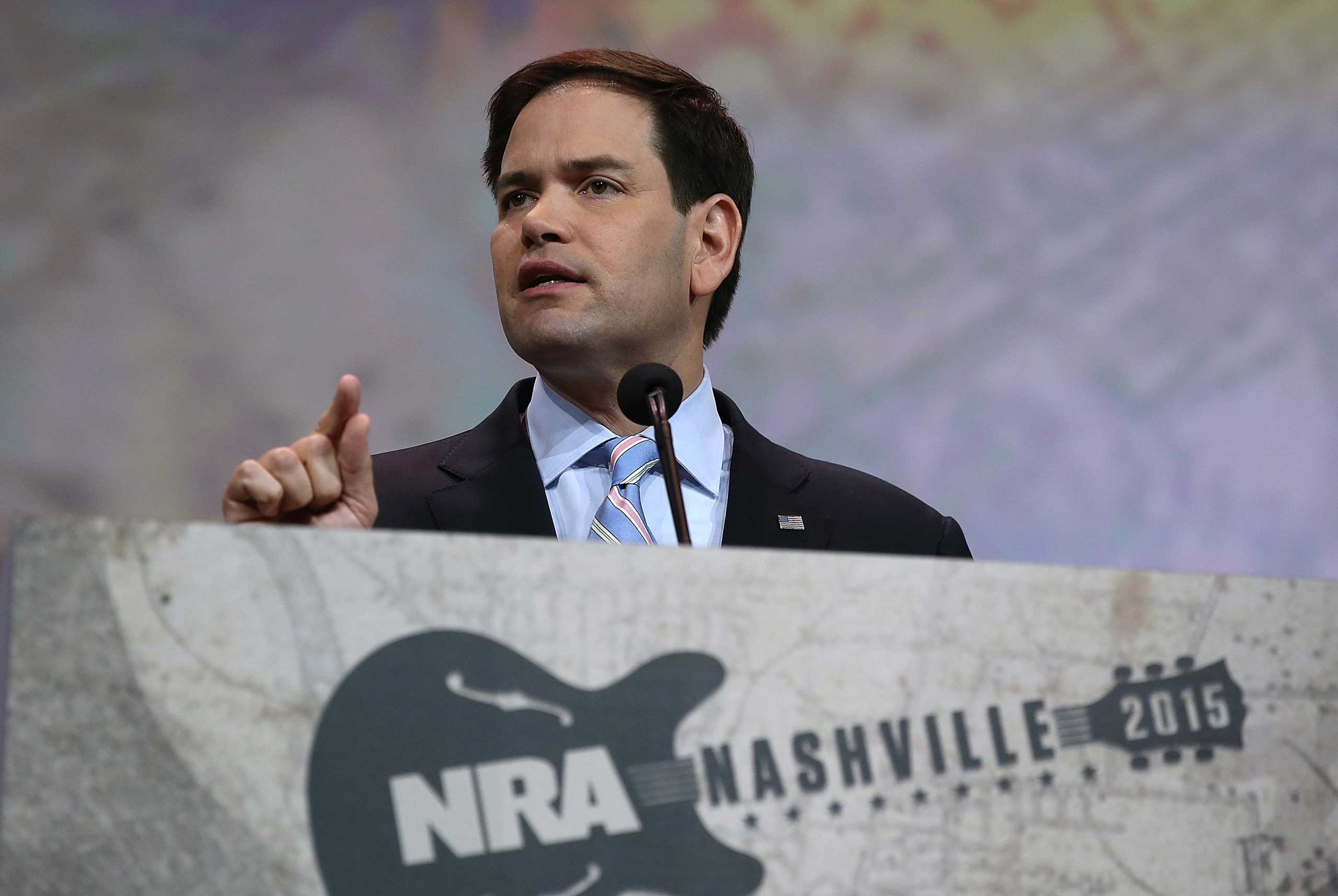 Sen. Marco Rubio speaks during the NRA-ILA Leadership Forum at the 2015 NRA Annual Meeting  in Nashville on Apr. 10, 2015.