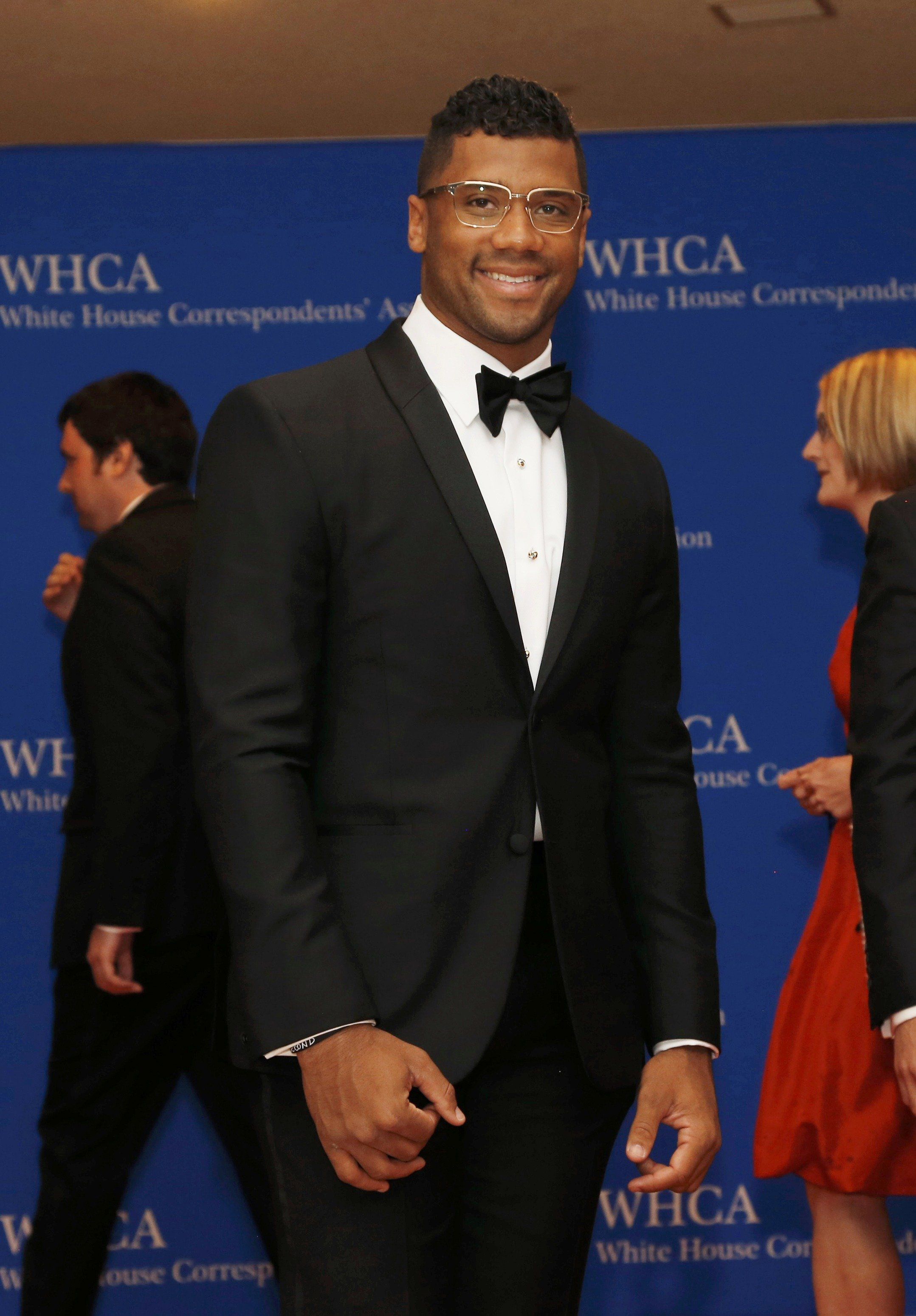 Seattle Seahawks quarterback Russell Wilson arrives for the annual White House Correspondents' Association dinner in Washington