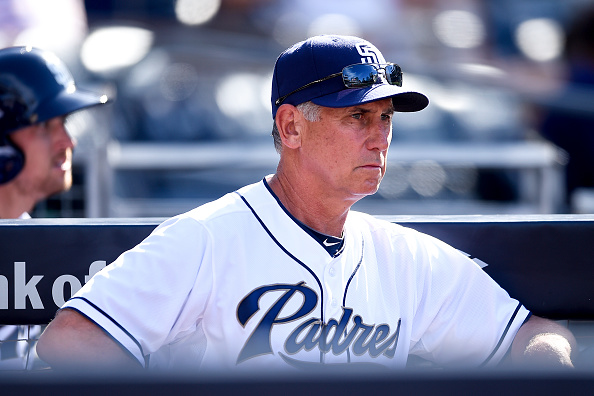 Bud Black of the San Diego Padres observes play at Petco Park on April 4, 2015 in San Diego.