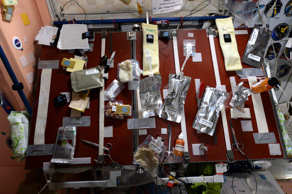 Looks messy, but it's functional. Our #food table on the @space station. What's for breakfast? #YearInSpace
