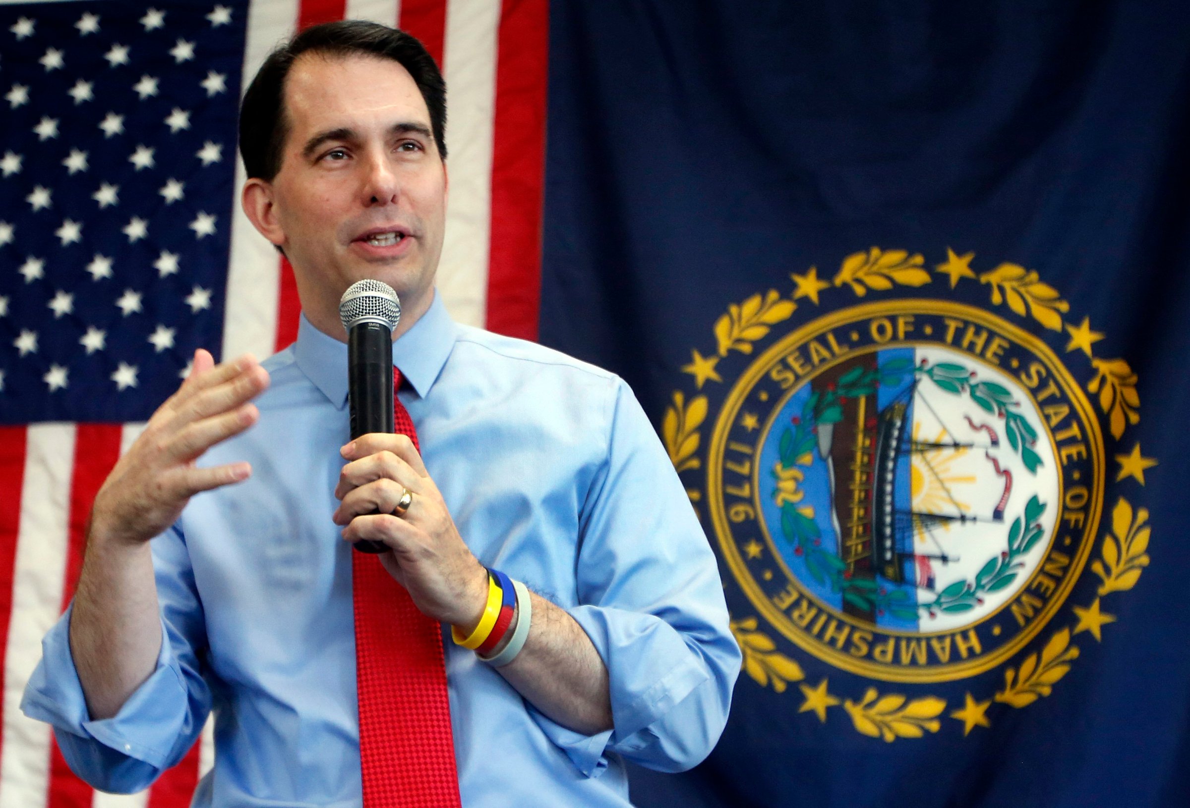 Republican Wisconsin Gov. Scott Walker speaks during a meeting with area Republicans on April 19, 2015, in Derry, N.H.
