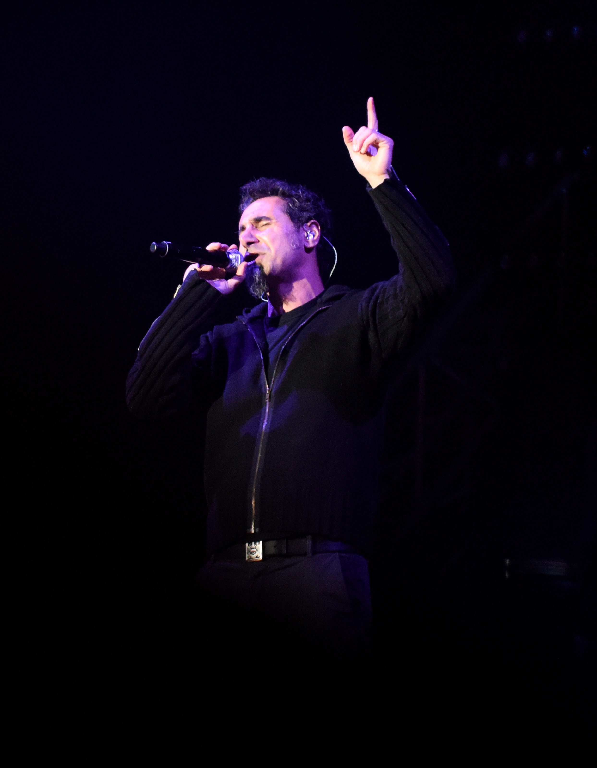 Serj Tankian of the hard rock band System of a Down performs at Yerevan's Republic Square on April 23, 2015.