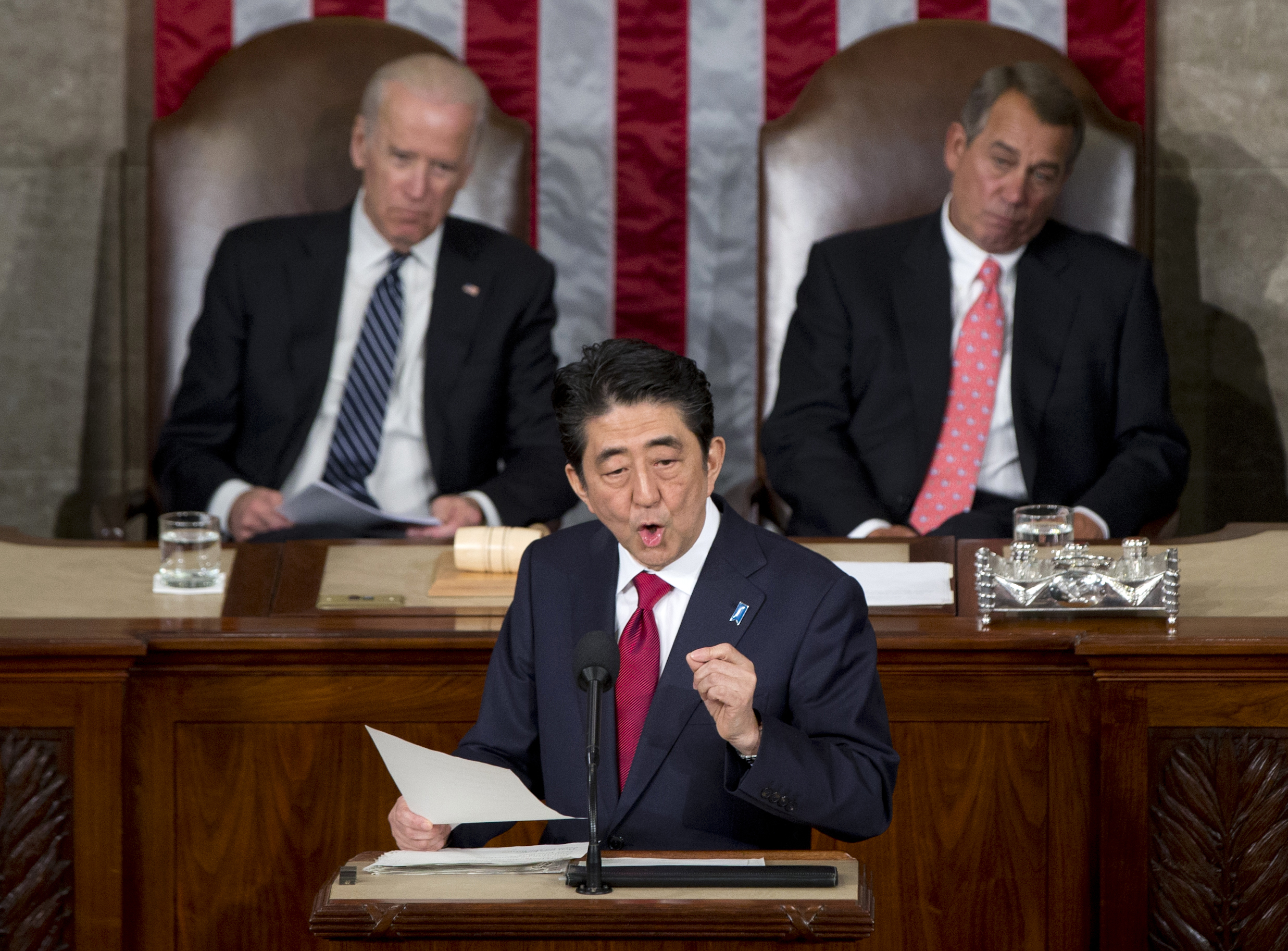 Japanese Prime Minister Shinzo Abe speaks before a joint meeting of Congress, April 29, 2015, on Capitol Hill in Washington. (Carolyn Kaster—AP)