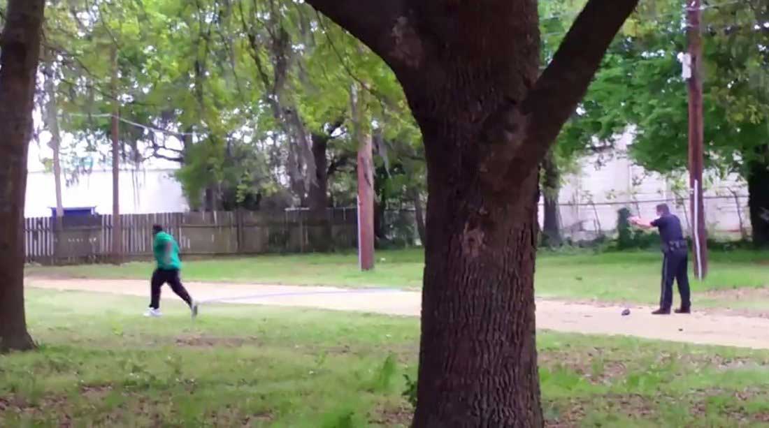 North Charleston police officer Michael Slager is seen allegedly shooting 50-year-old Walter Scott in the back as he runs away, in this still image from video in North Charleston, S.C. taken April 4, 2015. (Reuters)