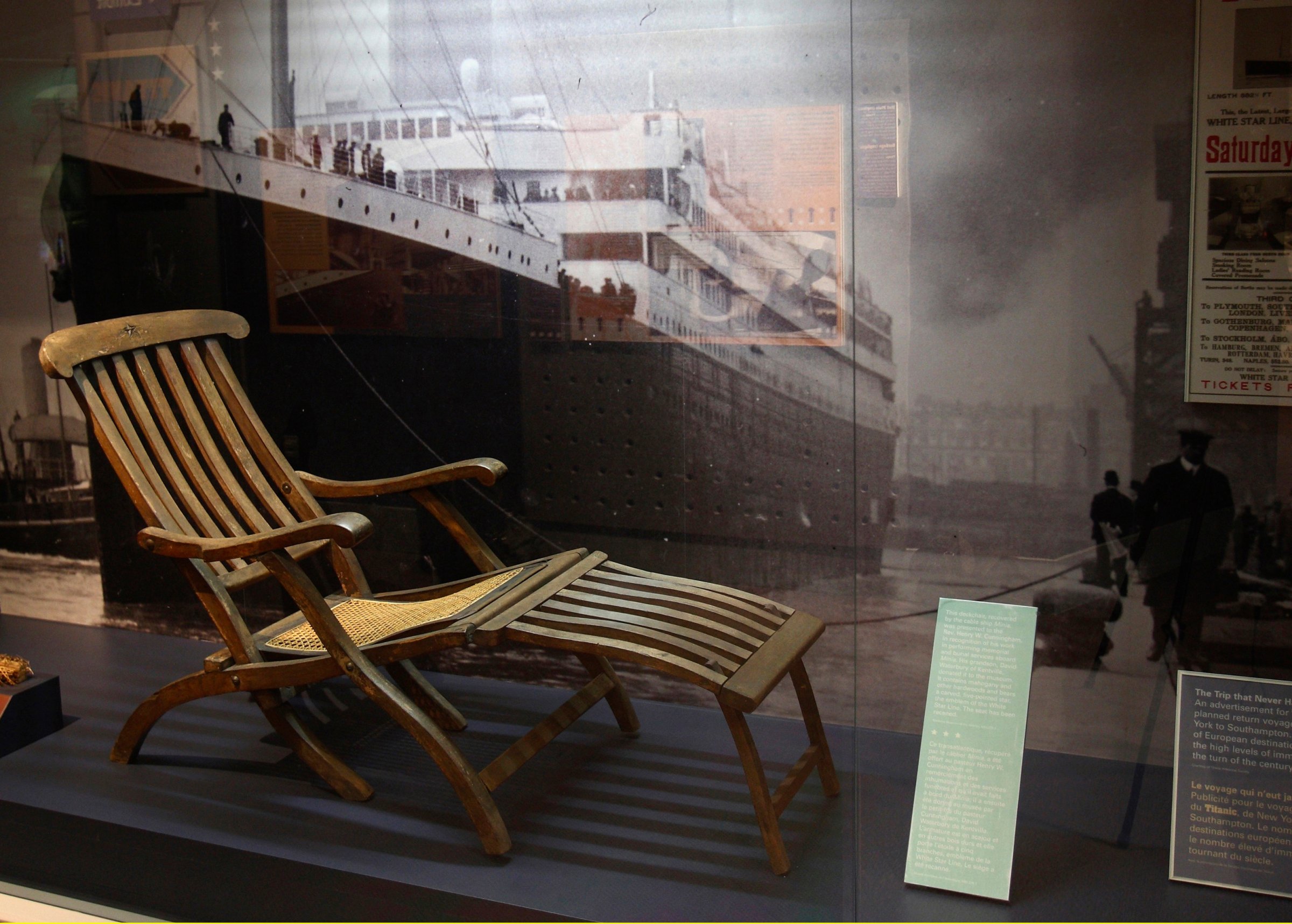 MAHOGANY DECK CHAIR RECOVERED FROM TITANIC IS SEEN IN THE MARITIME MUSEUM OF THE ATLANTIC IN HALIFAX