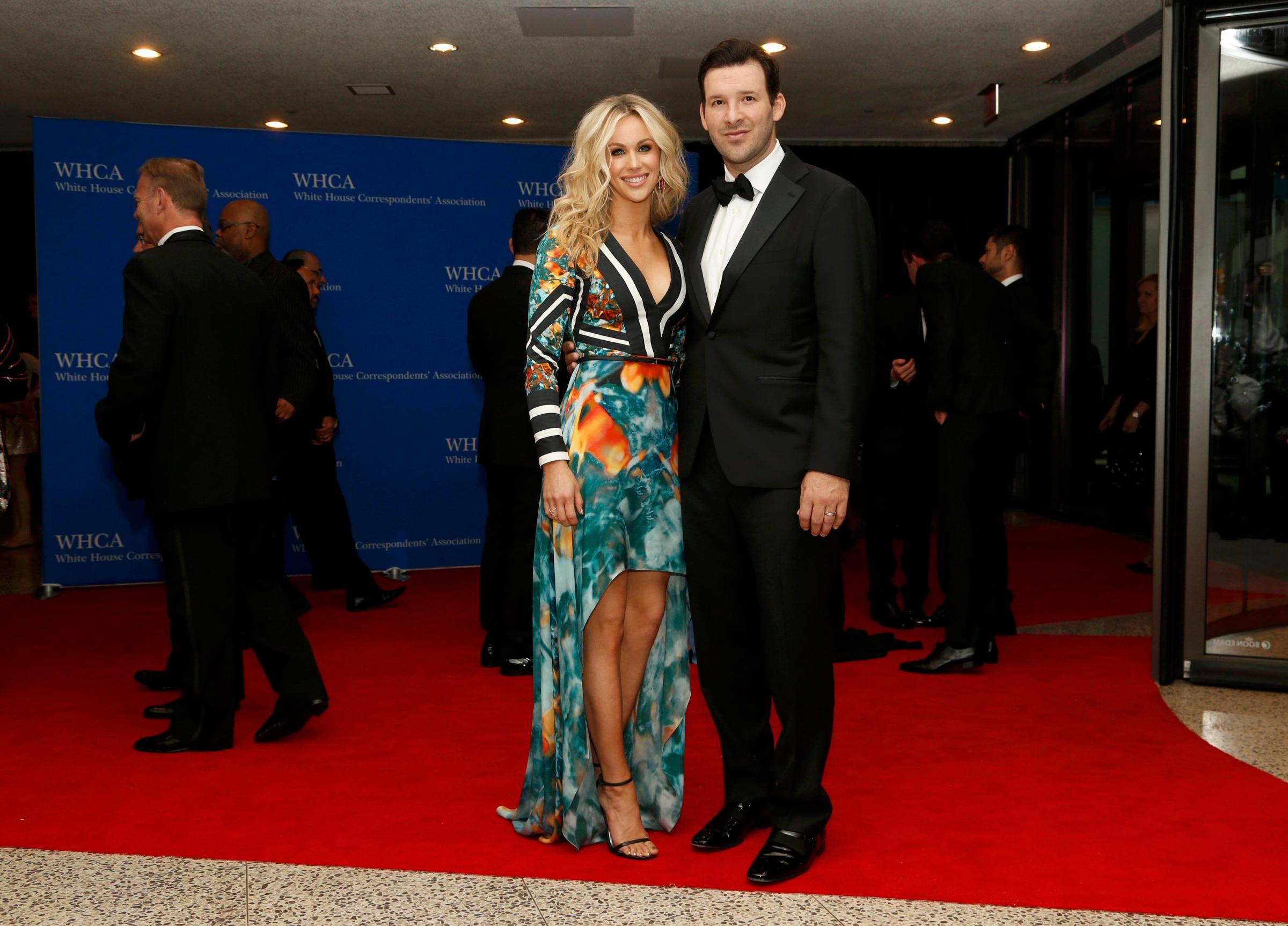 Dallas Cowboys quarterback Tony and wife Candice arrive for the annual White House Correspondents' Association dinner in Washington