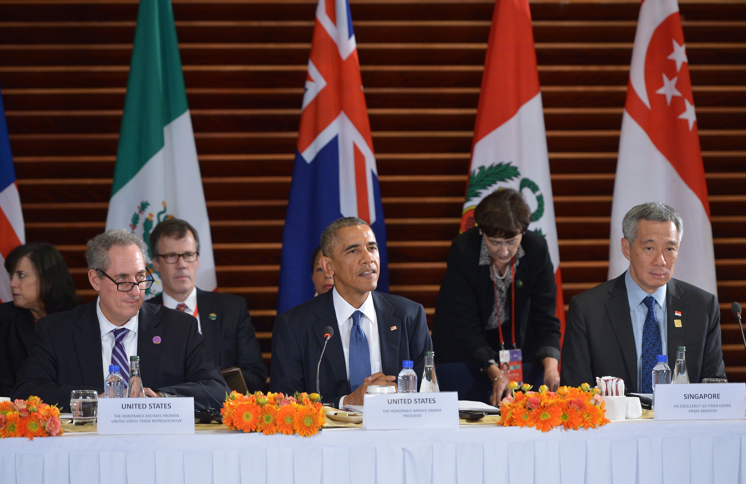 President Barack Obama speaks during a meeting with leaders from the Trans-Pacific Partnership at the US Embassy in Beijing on Nov. 10, 2014. (Mandel Ngan—AFP/Getty Images)