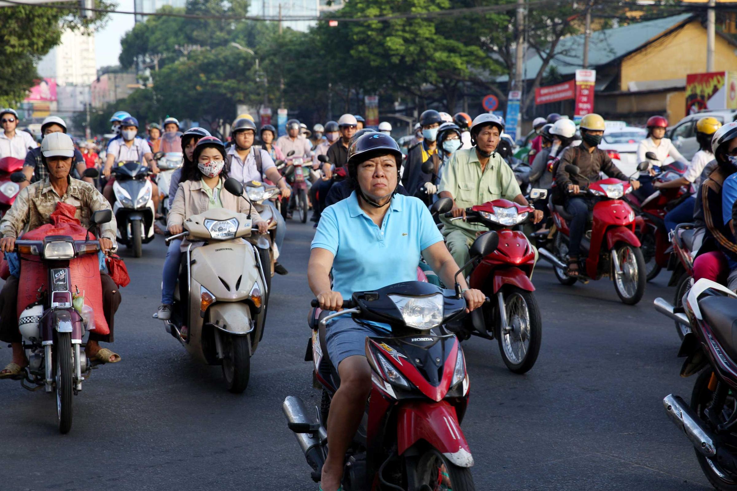 Heavy traffic in central Ho Chi Minh City during the morning rush hour.
