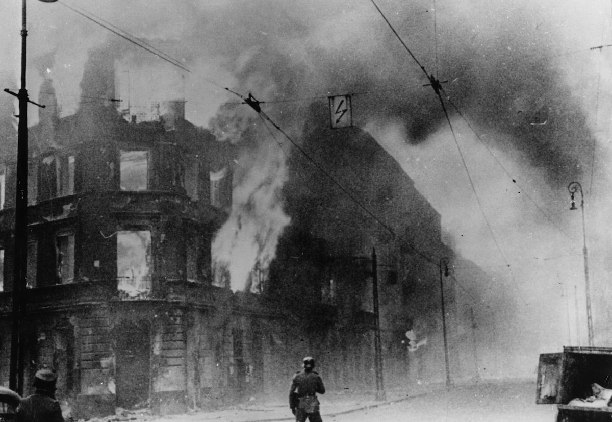 1943:  Fire breaks out during the Warsaw Ghetto Uprising (Keystone&mdash;Getty Images)