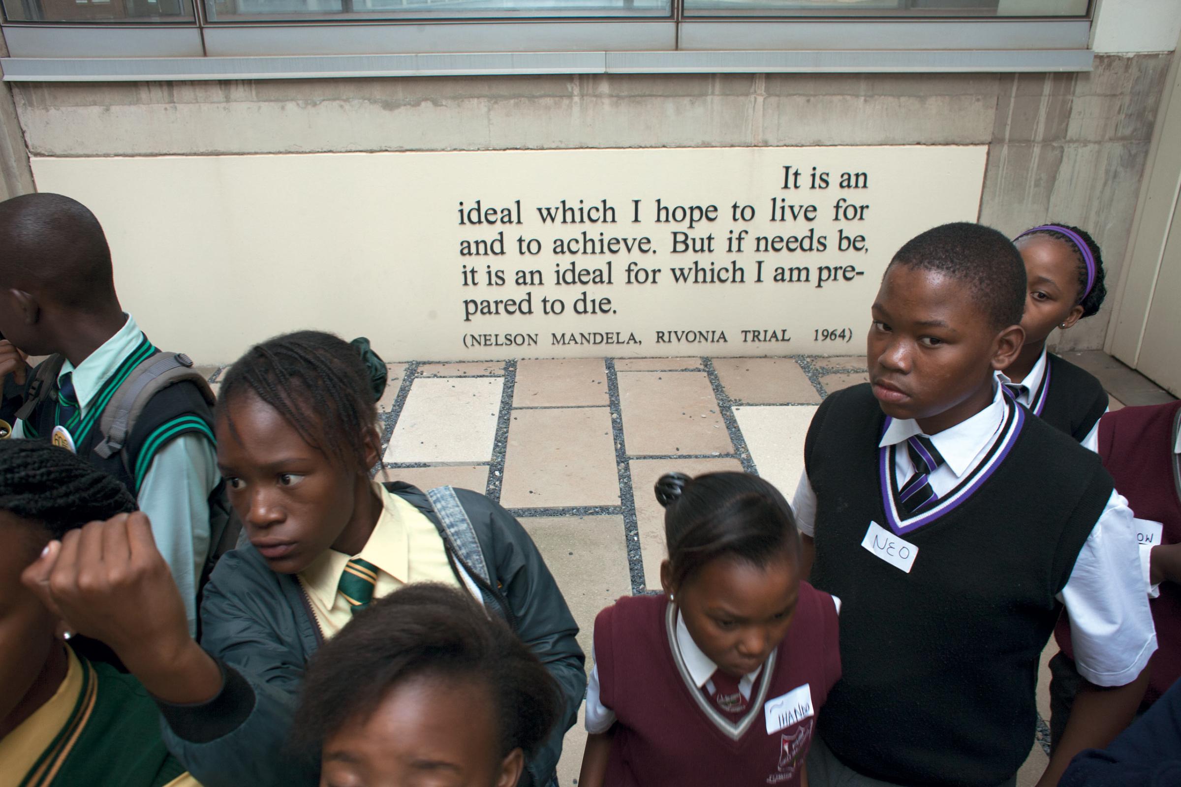 Students in an outreach program visit the Constitutional Court at Constitution Hill.