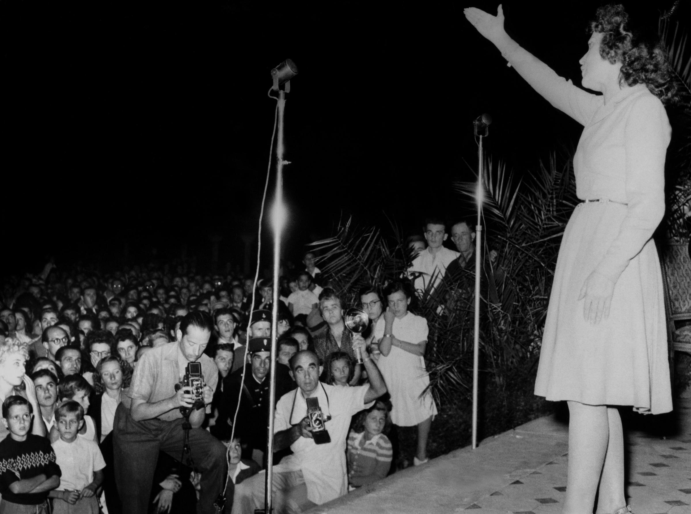 Edith Piaf on the Carlon Hotel's Terrace at the first Cannes Film Festival in Cannes, France In 1946.