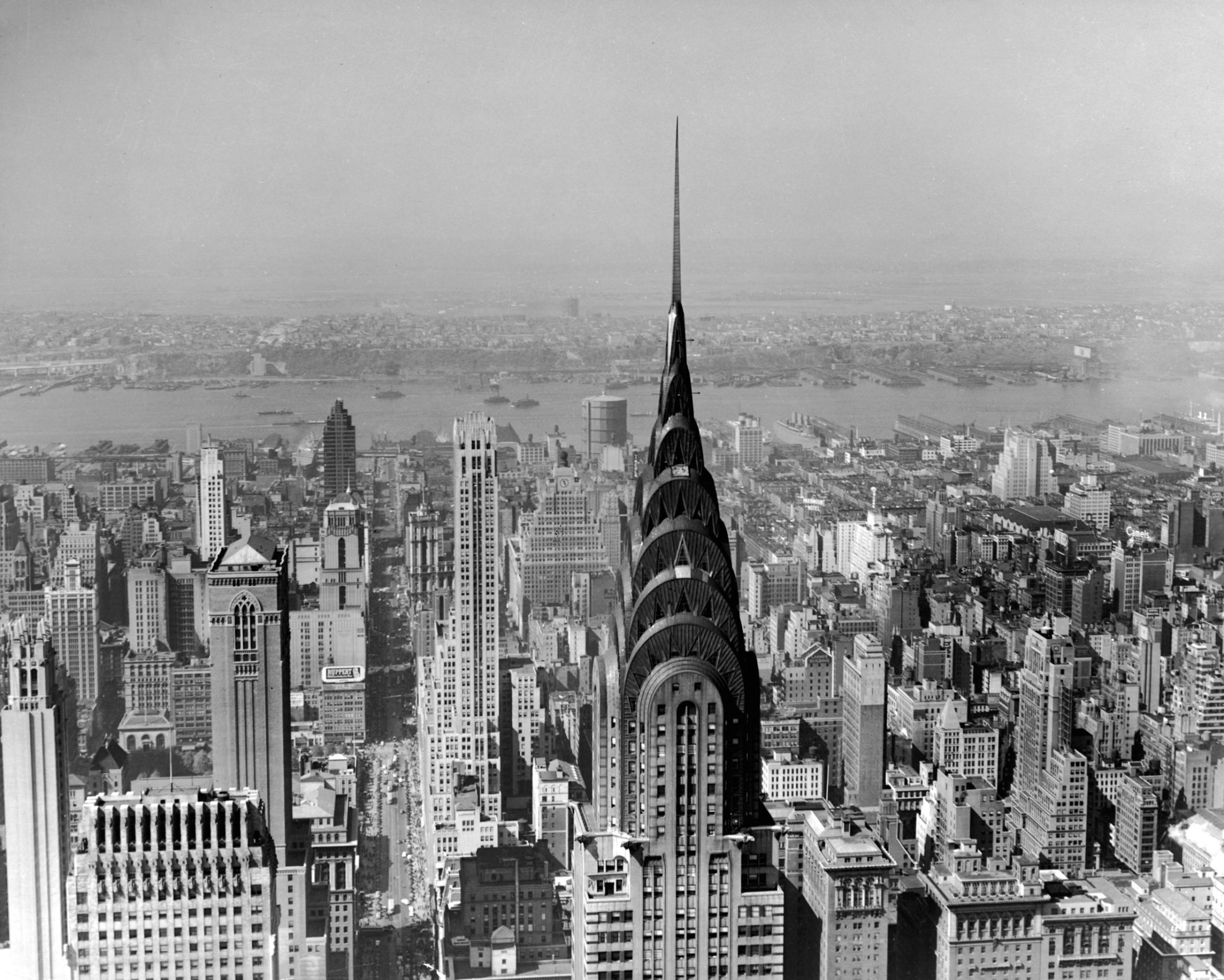 View of Midtown Manhattan looking west along 42nd Street with the Chrysler Building, 1930.