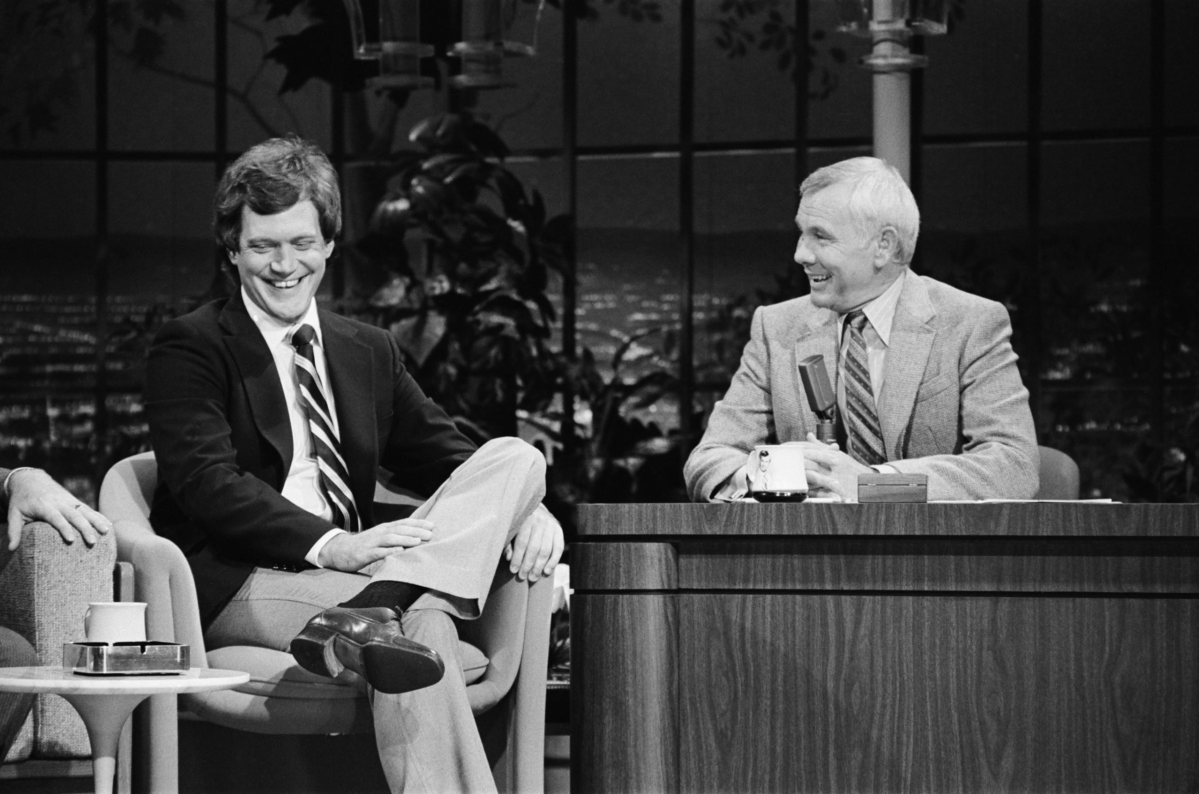 The Tonight Show starring Johnny Carson: (l-r) Talk show host David Letterman during an interview with host Johnny Carson on January 2, 1981.