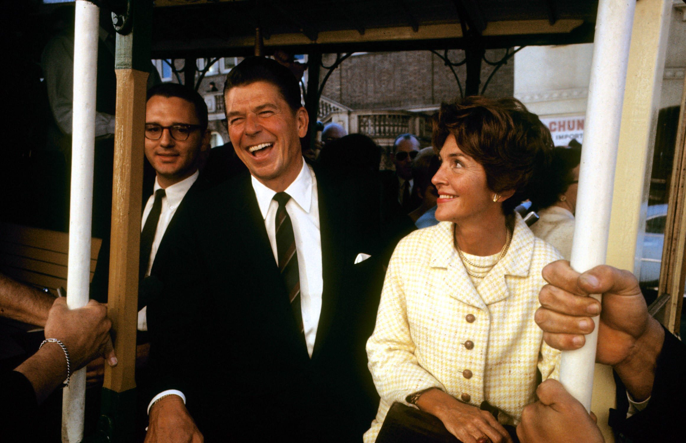 Nancy Reagan with her husband Ronald Reagan on the campaign trail, 1966.