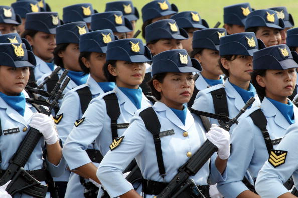 Indonesian air-force female soldiers parade during a ceremony in Jakarta on April 9, 2007 (AFP/Getty Images)