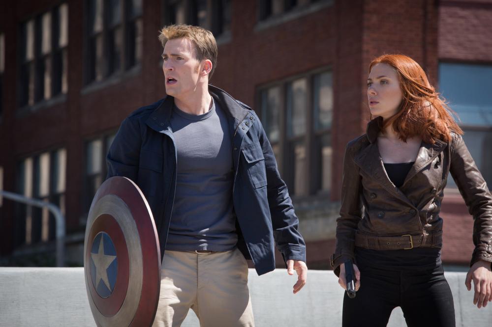 Chris Evans and Scarlett Johansson in 'CAPTAIN AMERICA: THE WINTER SOLDIER.' (Walt Disney Co.)