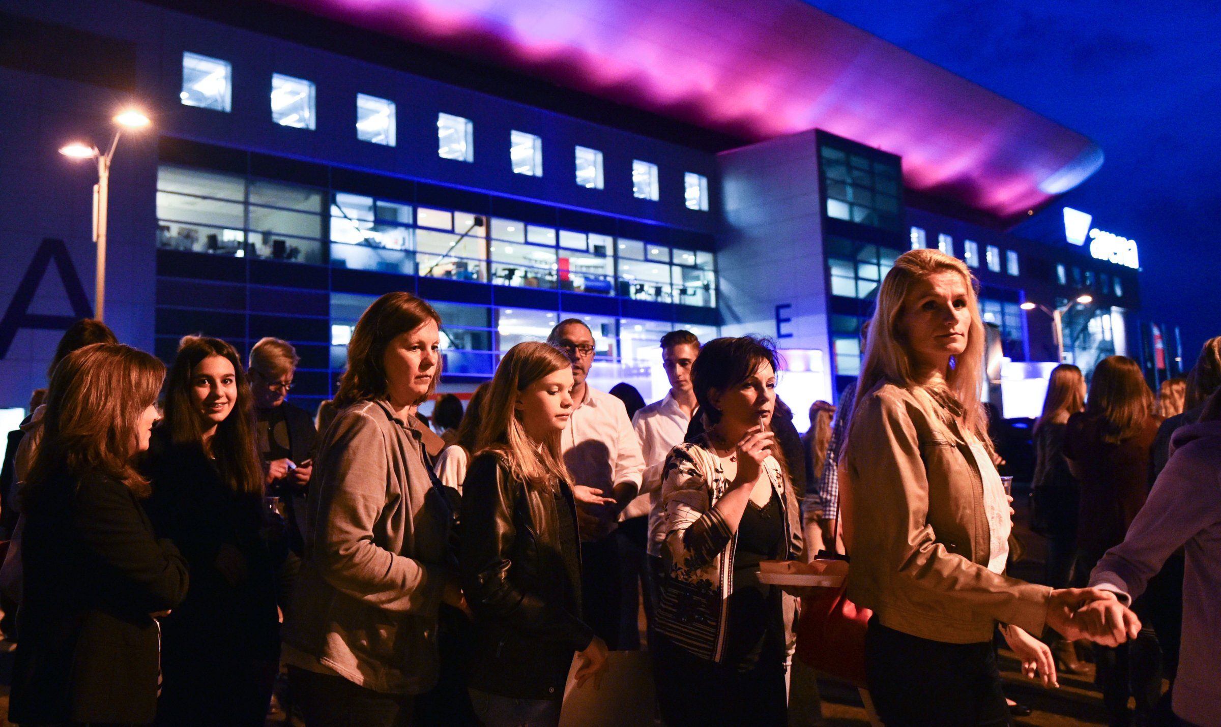 Members of the audience leave the SAP-Arena venue after the German television casting show "Germany's Next Topmodel" is cancelled in Mannheim, Germany on May 14, 2015.