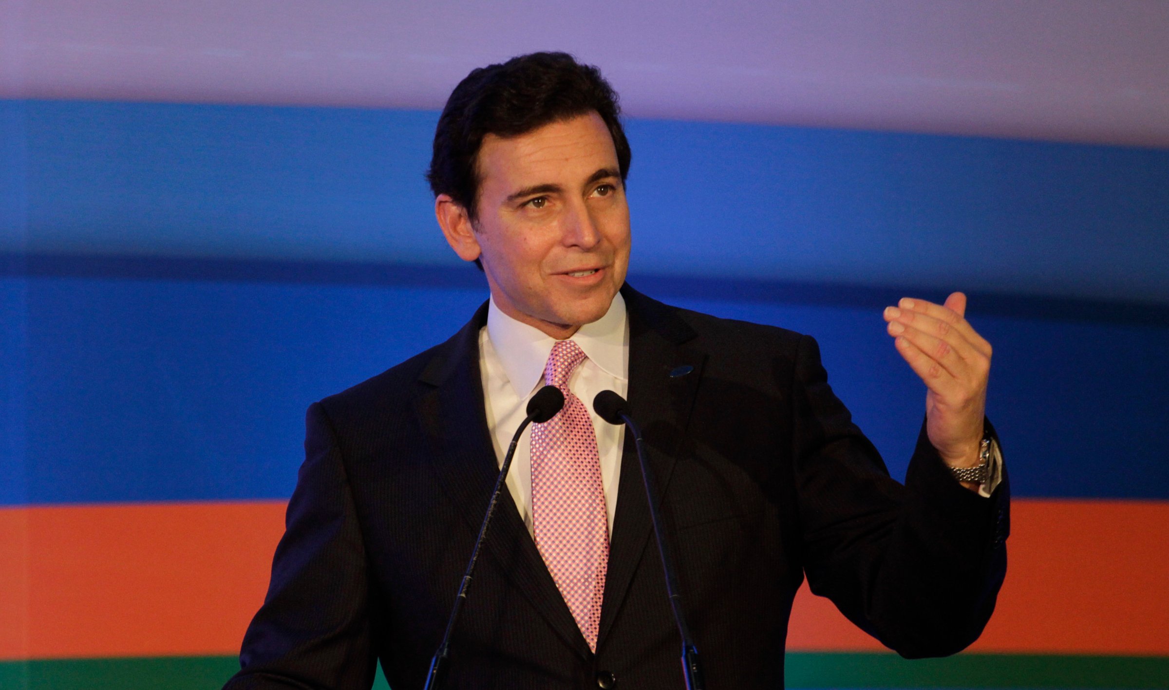 Ford President and CEO Mark Fields speaks at Ford's manufacturing facility and engineering plant in Sanand, India on March 26, 2015.