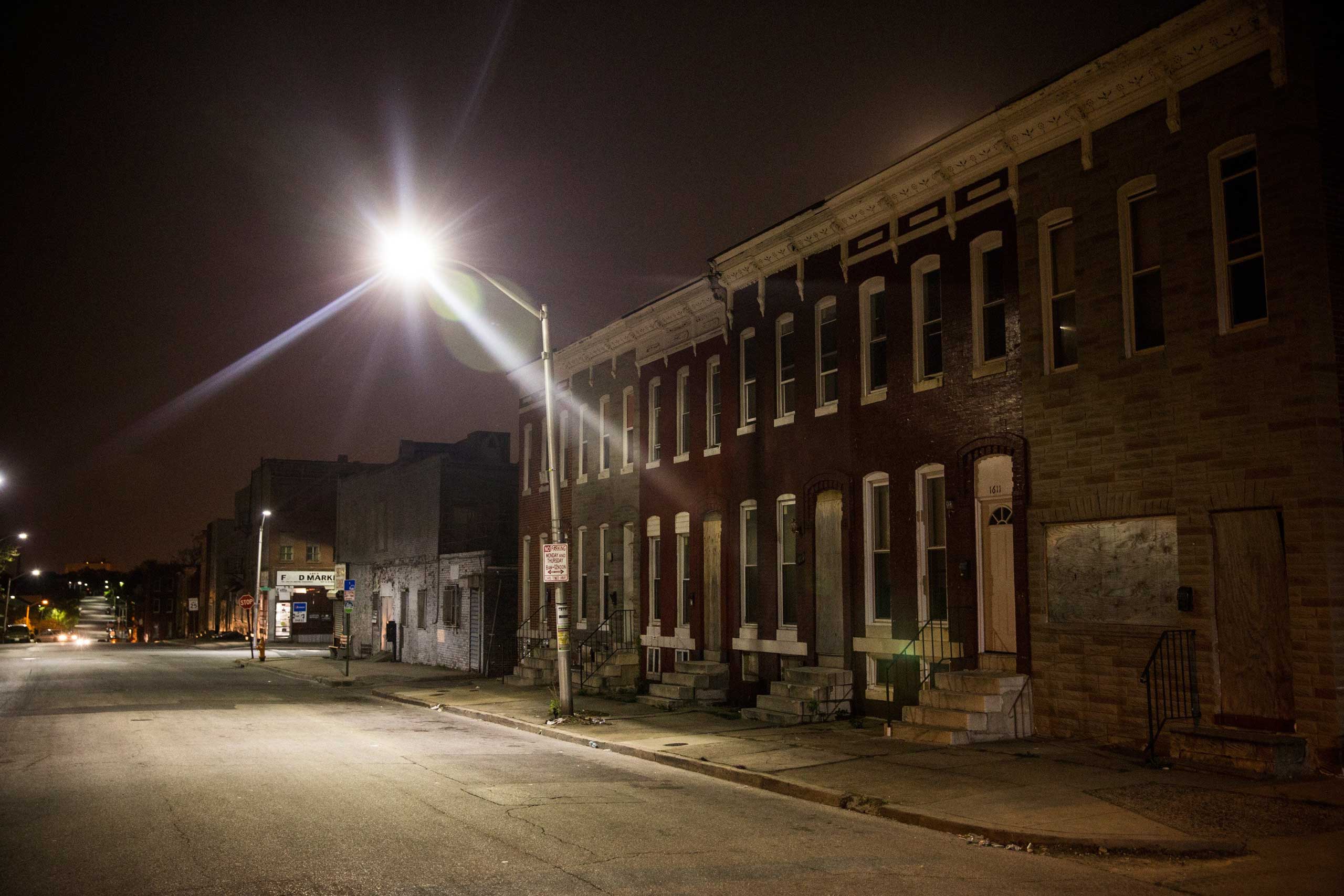 Abandoned row houses are shown in the Sandtown neighborhood where Freddie Gray was arrested, in Baltimore on May 3, 2015. (Andrew Burton—Getty Images)