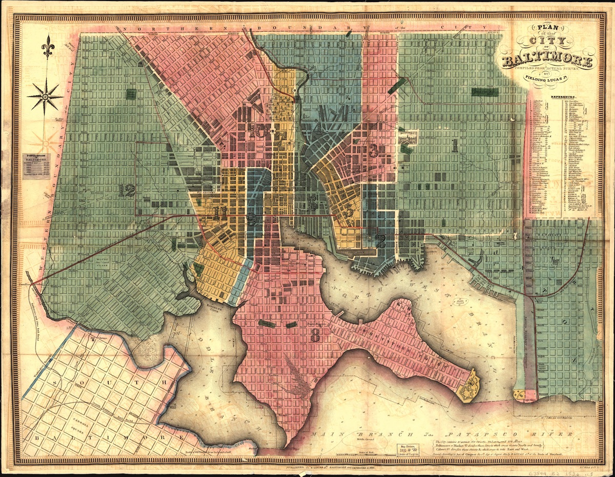 Street map (by Lucas Fielding) of Baltimore, Md., 1836. (Buyenlarge / Getty Images)