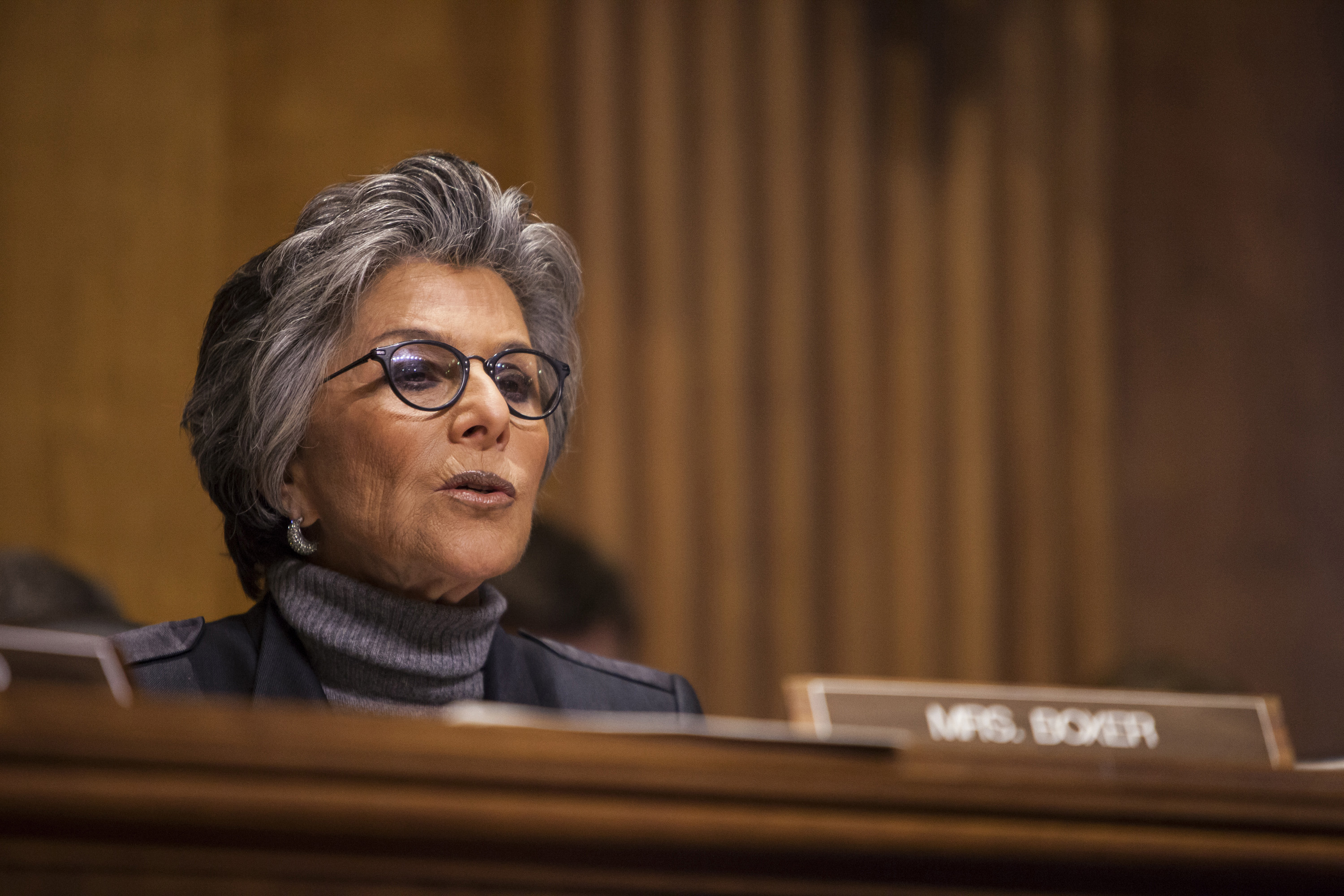 Senator Barbara Boxer speaks during a Senate Foreign Relations committee hearing on U.S. and Cuban relations in Washington on Feb.3, 2015. (Samuel Corum—Anadolu Agency/Getty Images)