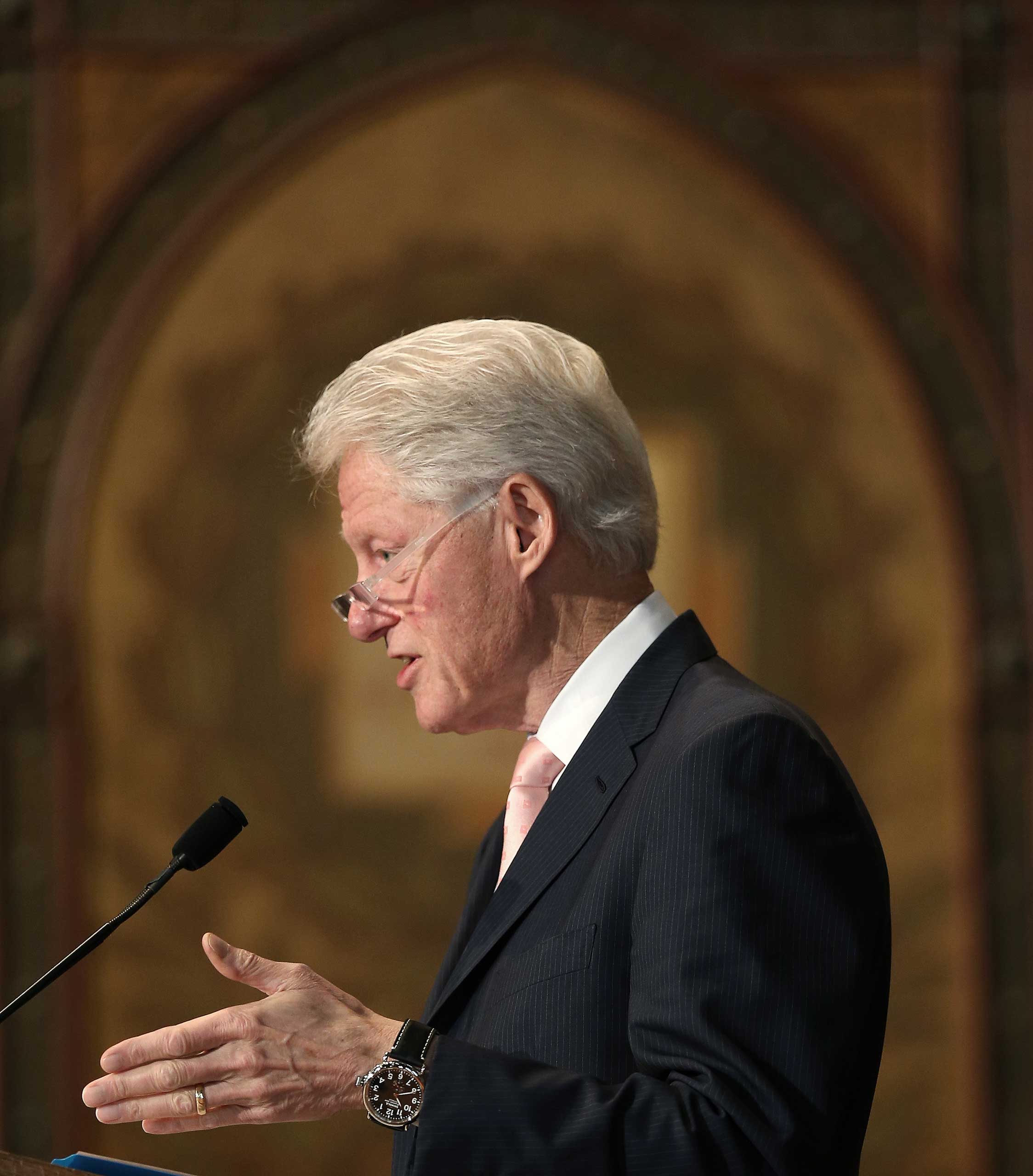 Former U.S. President Bill Clinton speaks at Georgetown University in Washington on April 21, 2015.