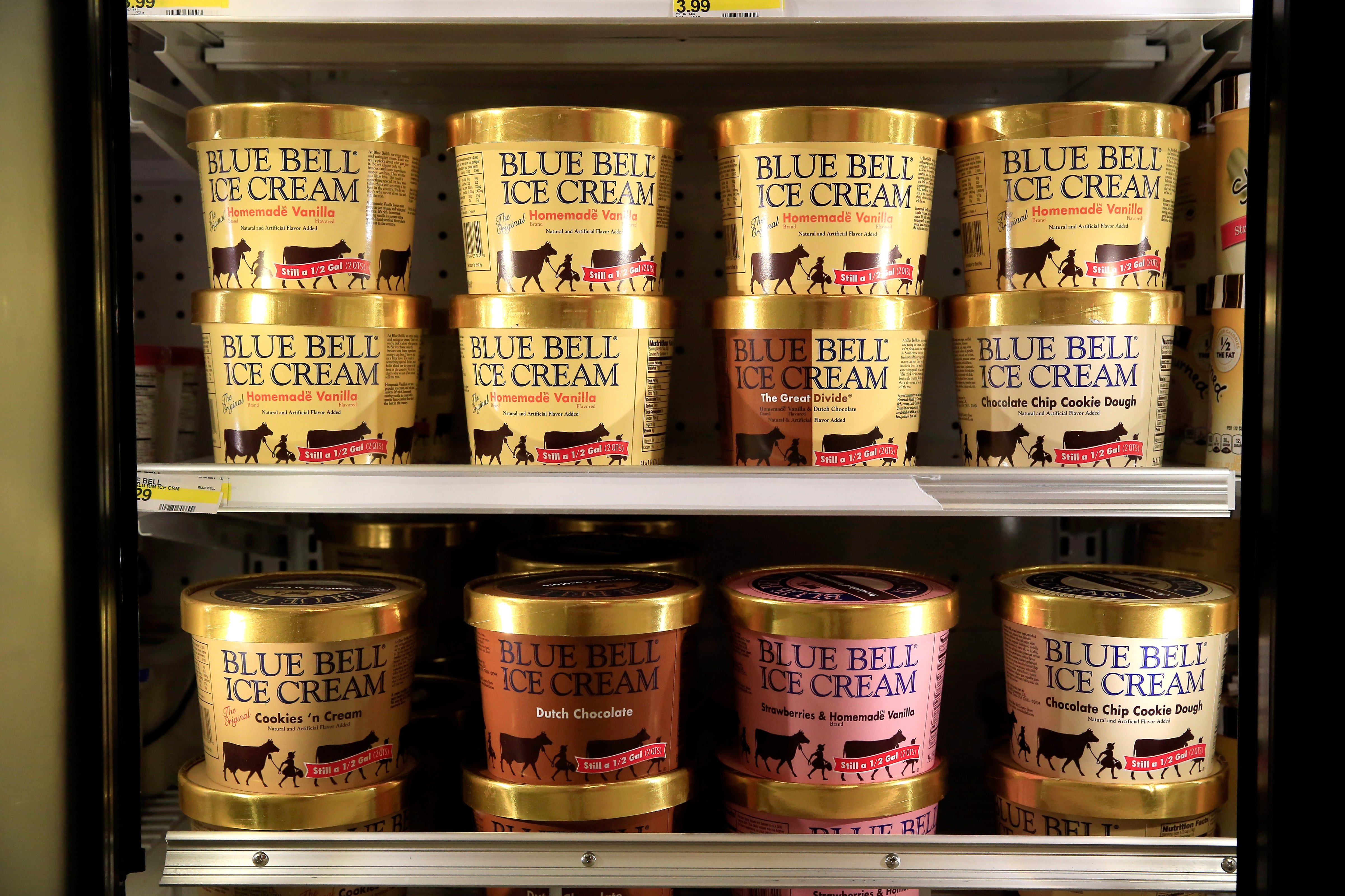 Blue Bell Ice Cream is seen on shelves of an Overland Park grocery store prior to being removed on April 21, 2015 in Overland Park, Kansas. (Jamie Squire—etty Images)