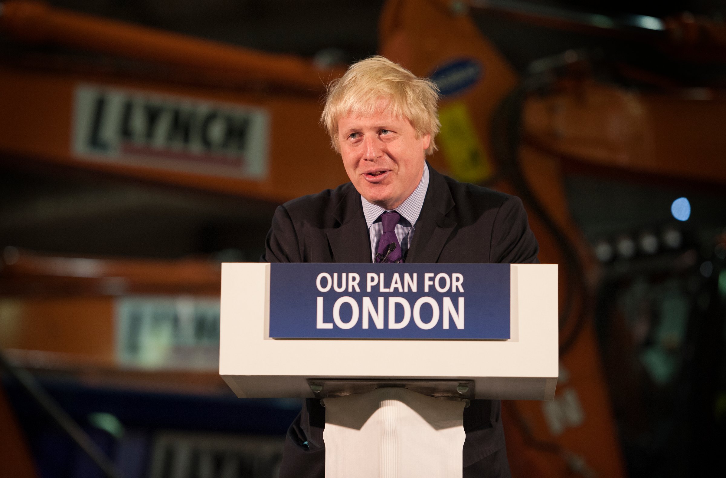 Mayor of London Boris Johnson speaks at Lynch Plant Hire Depot in North West London