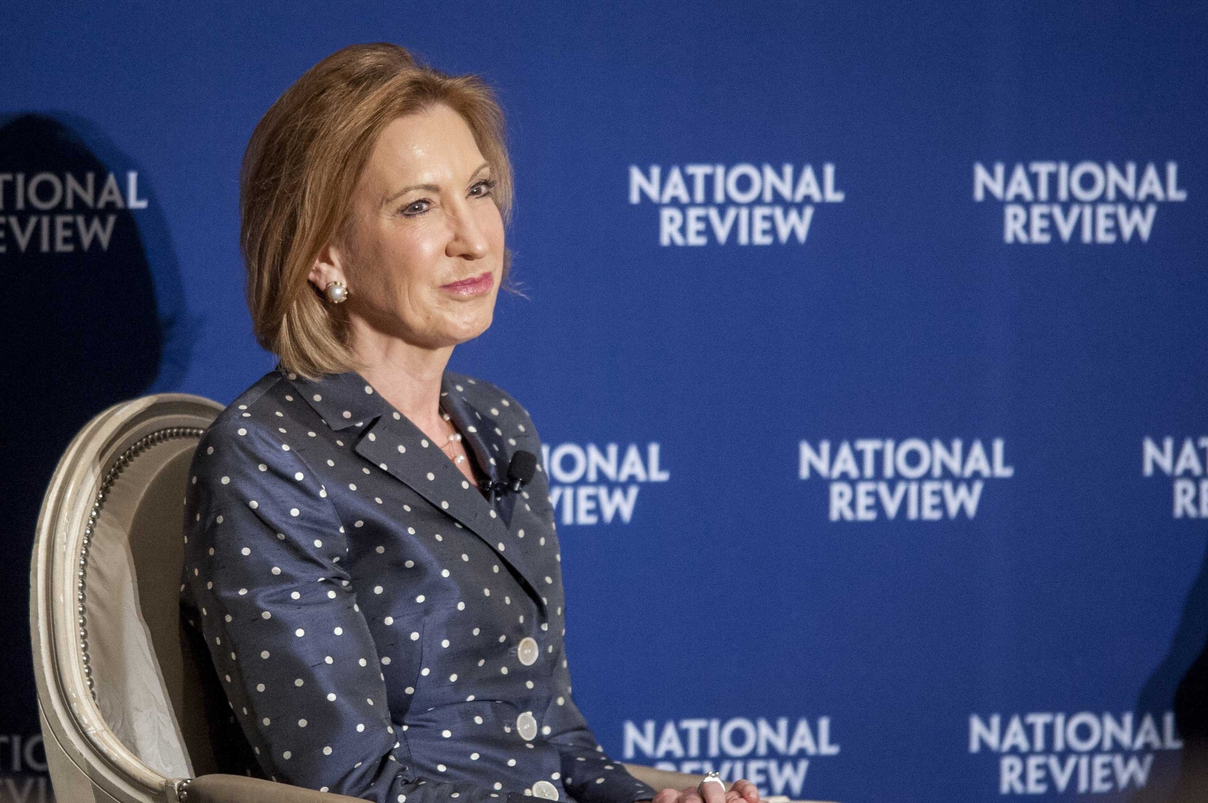 Carly Fiorina participates in a discussion during the 2015 National Review Ideas Summit held at the Willard InterContinental Hotel in Washington on May 2, 2015.