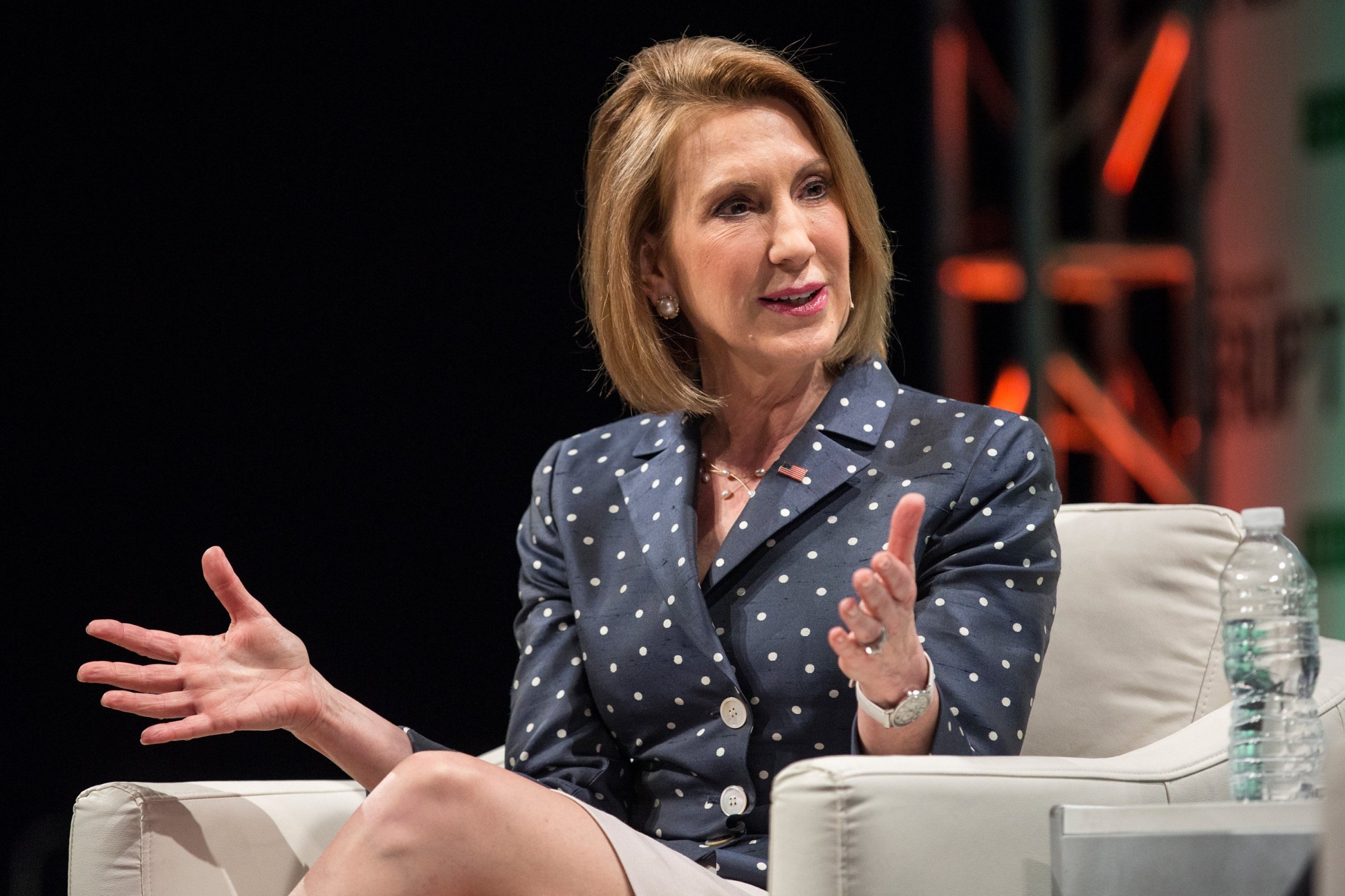 Republican presidential hopeful Carly Fiorina speaks at TechCrunchÕs Disrupt conference on May 5, 2015 in New York City.
