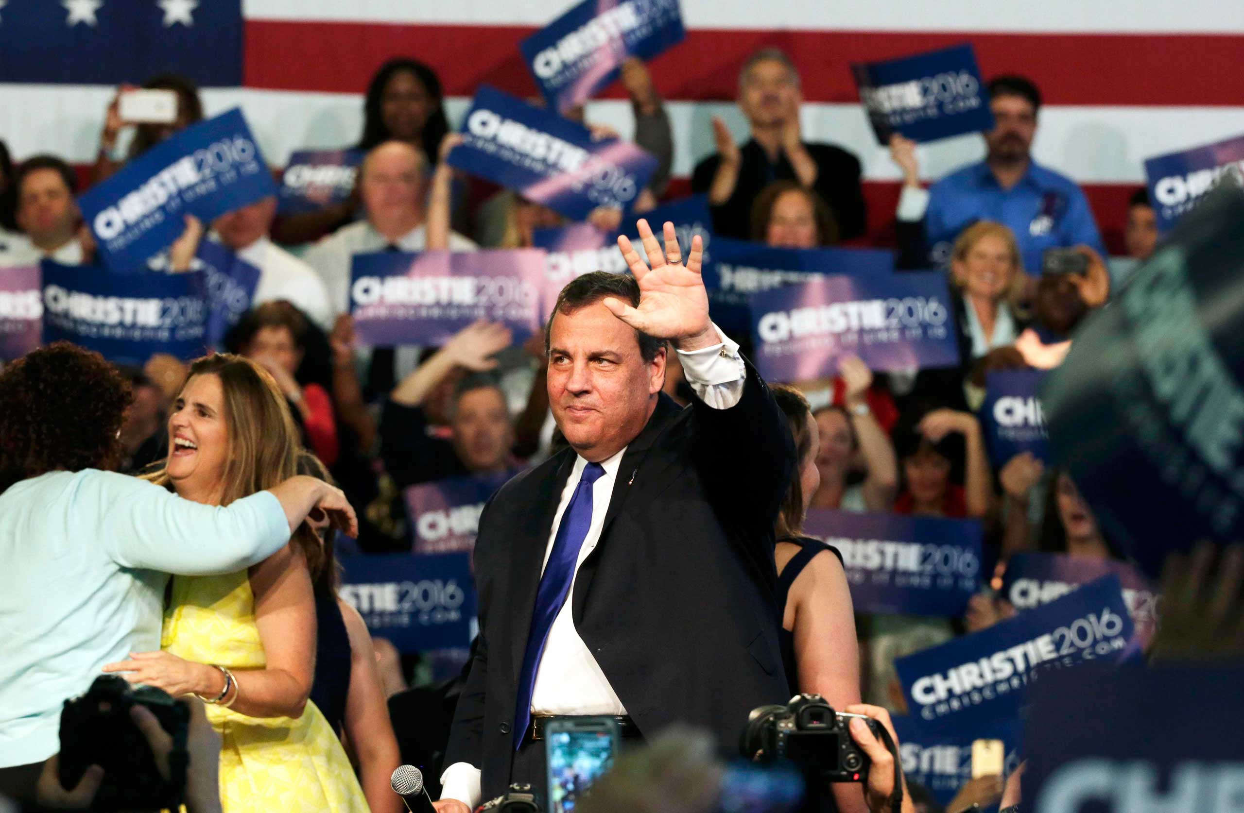 Republican presidential candidate and New Jersey Governor Chris Christie formally announces his campaign for the 2016 Republican presidential nomination during a kickoff rally at Livingston High School in Livingston, N.J. on  June 30, 2015.