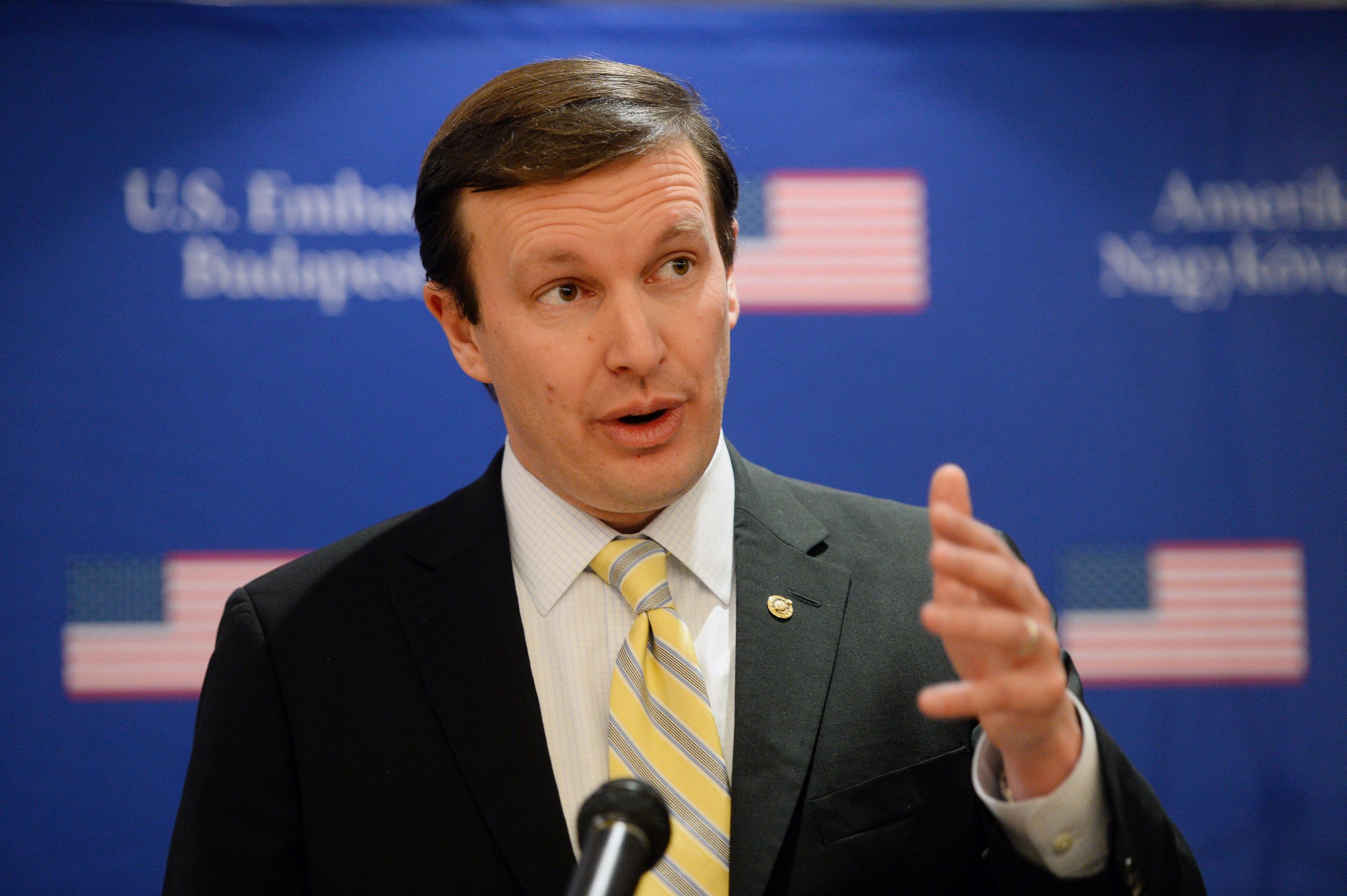 Junior United States Senator from Connecticut Chris Murphy addresses journalists in Budapest on Jan. 31, 2014.