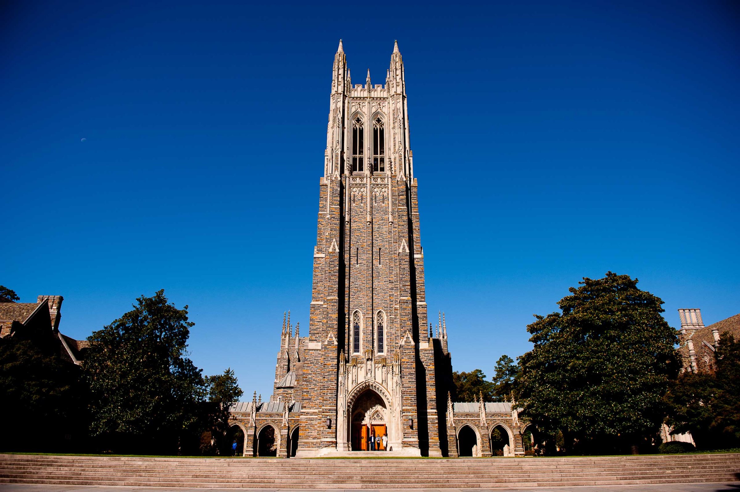 A general view of the Duke University Chapel on campus of Duke University in Durham, N.C.