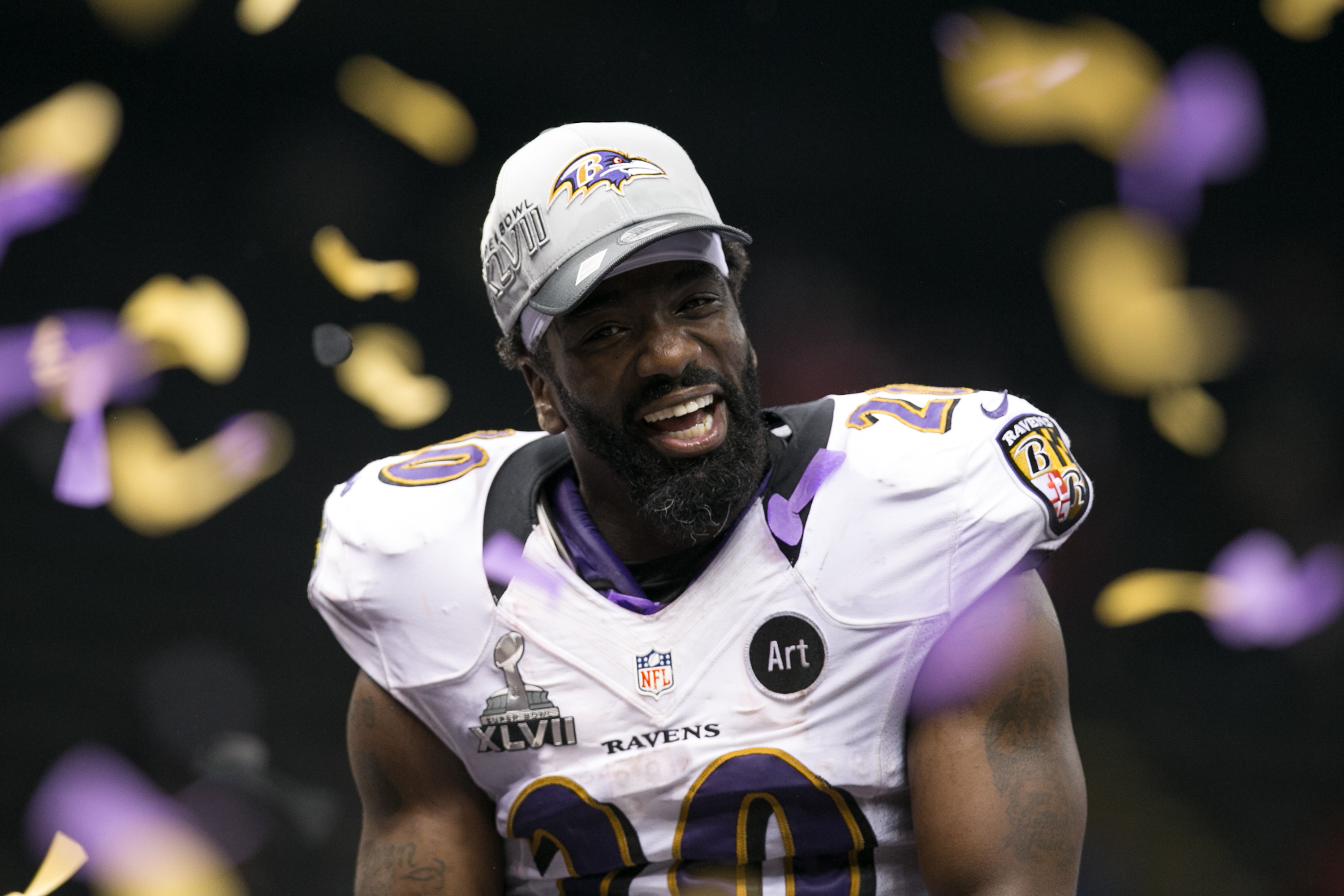 Baltimore Ravens free safety Ed Reed (20) smiles after defeating the San Francisco 49ers during Super Bowl XLVII at the Mercedes-Benz Superdome on Sunday, Feb. 3, 2013 in New Orleans (Perry Knotts—AP)