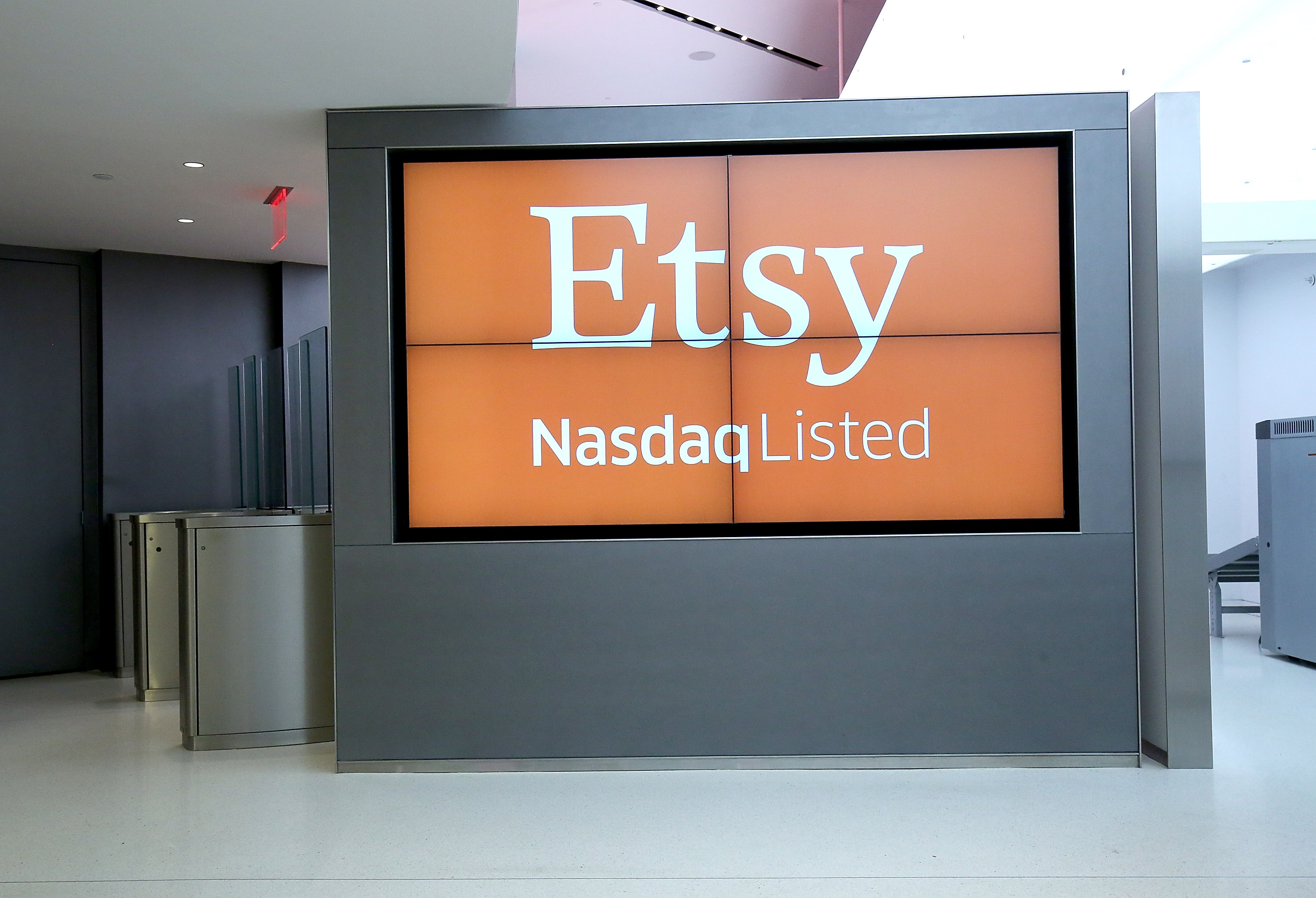 General atmosphere as Etsy rings the Nasdaq Opening Bell in Celebration of IPO at Nasdaq on April 16, 2015 in New York City. (Paul Zimmerman&mdash;Getty Images)