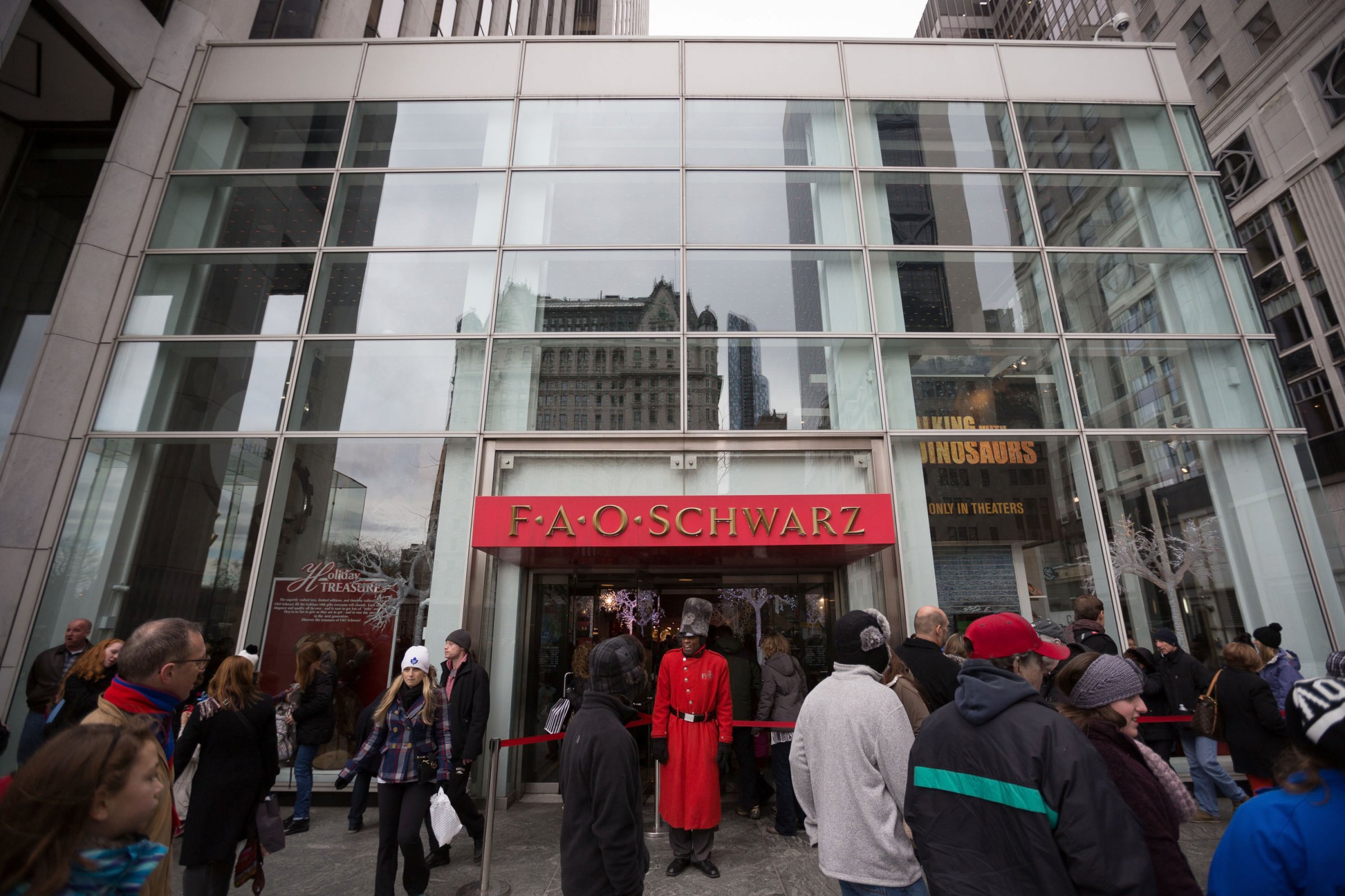 A general view of the exterior facade of FAO Schwarz flagship Toy store in the General Motors Building at Fifth Avenue and 58th Street on December 30, 2013 in New York City.