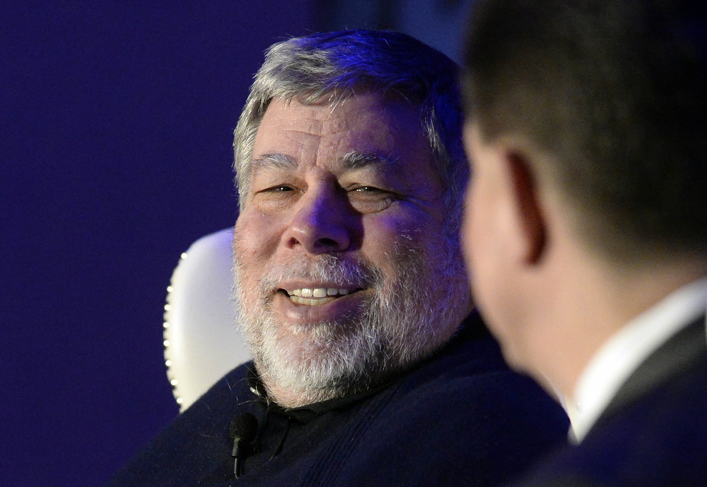 Apple co-founder Steve Wozniak, left, smiles as he answers a question from moderator Mike McGuire during the keynote luncheon of the 9th annual Southeast Venture Conference and Digital Summit Charlotte at the Le Meridien Charlotte on Wednesday, April 1, 2015, in Charlotte, N.C. (Charlotte Observer&mdash;TNS via Getty Images)
