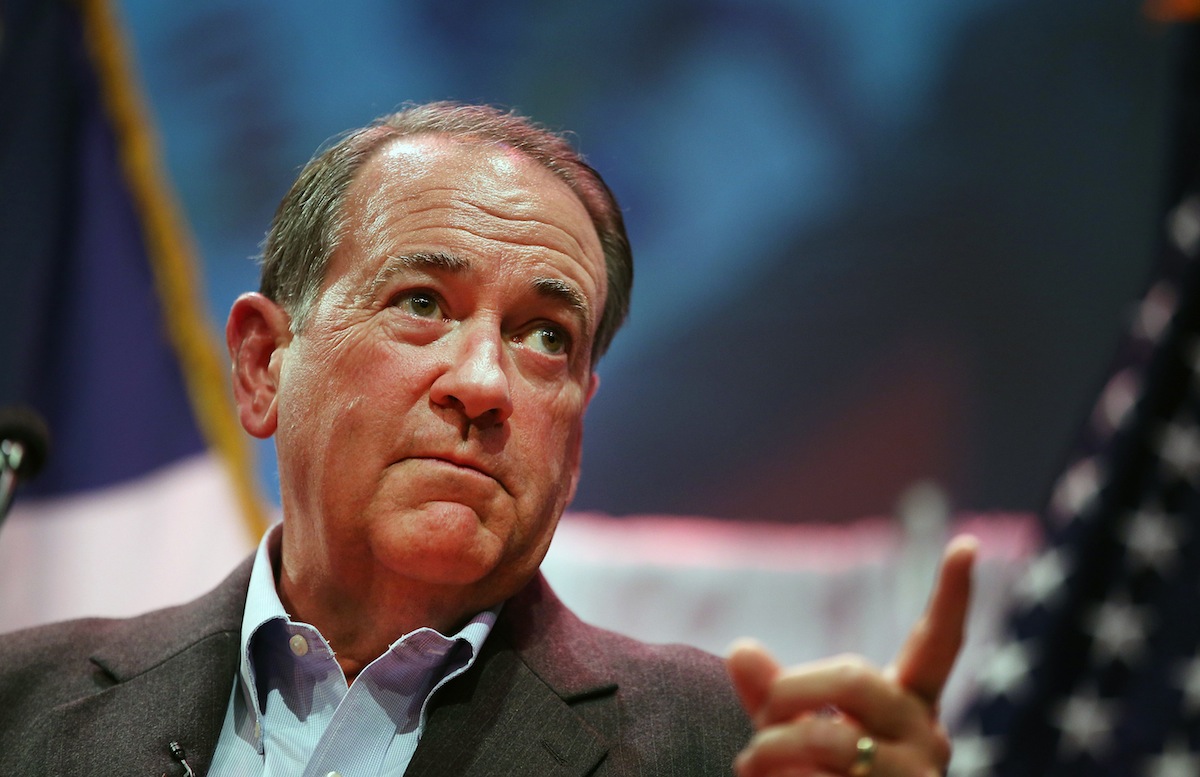Former Arkansas Governor Mike Huckabee speaks to guests gathered at the Point of Grace Church for the Iowa Faith and Freedom Coalition 2015 Spring Kickoff on April 25, 2015 in Waukee, IA. (Scott Olson—Getty Images)