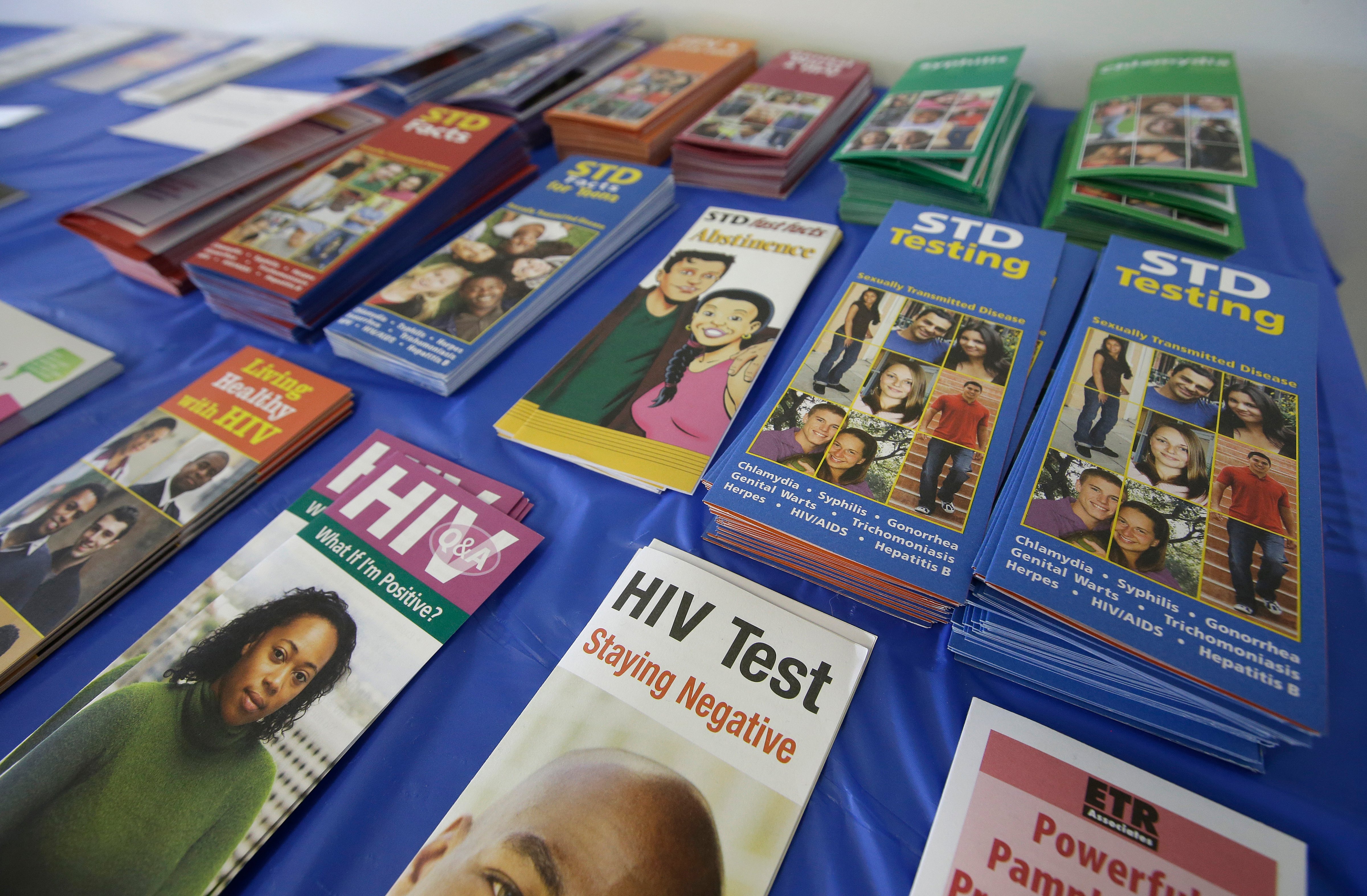 Information brochures are on display inside of Austin Community Outreach Center, on April 21, 2015, in Austin, Ind.