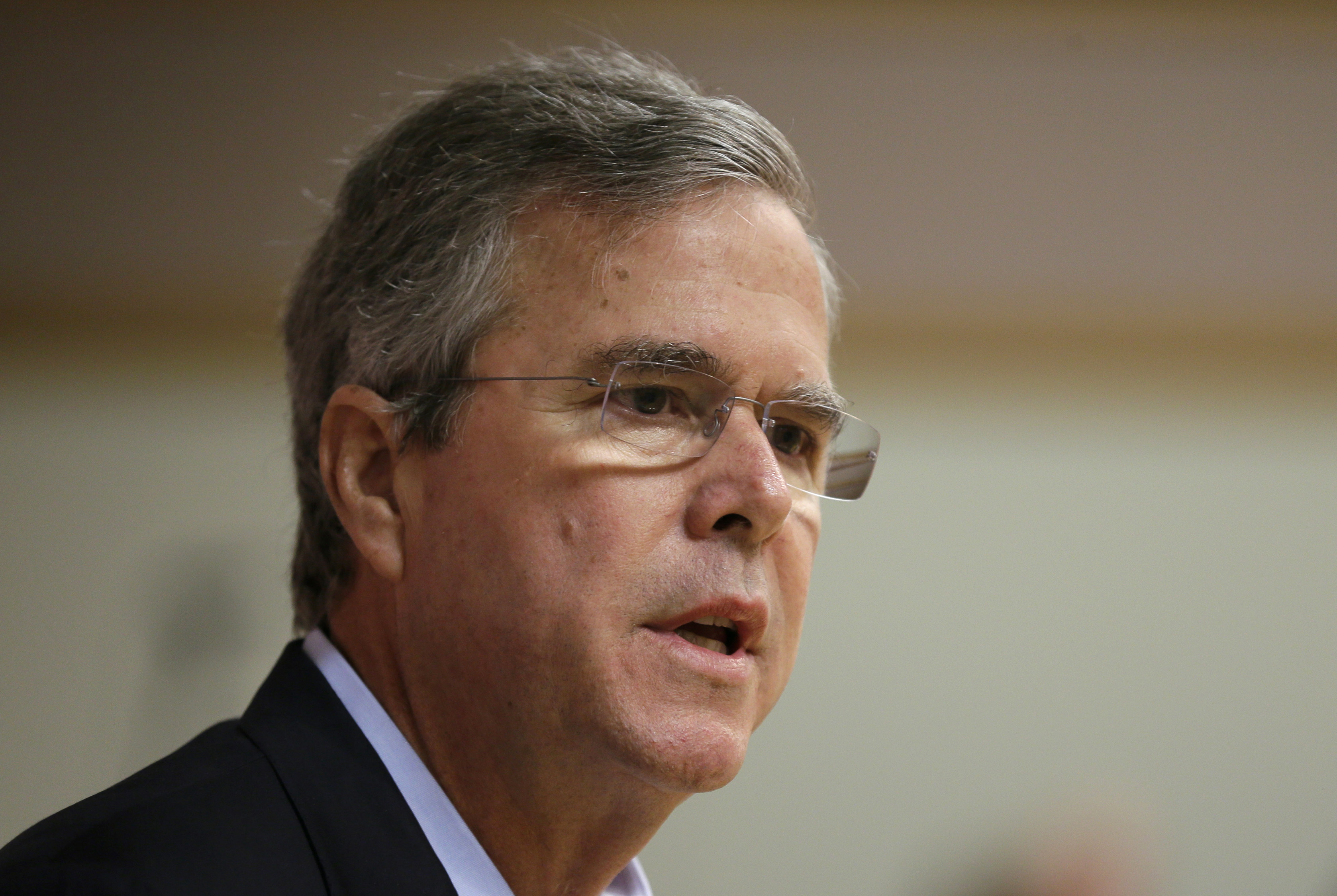 Former Florida Gov. Jeb Bush speaks during a town hall meeting, on May 16, 2015, at Loras College in Dubuque, Iowa.
