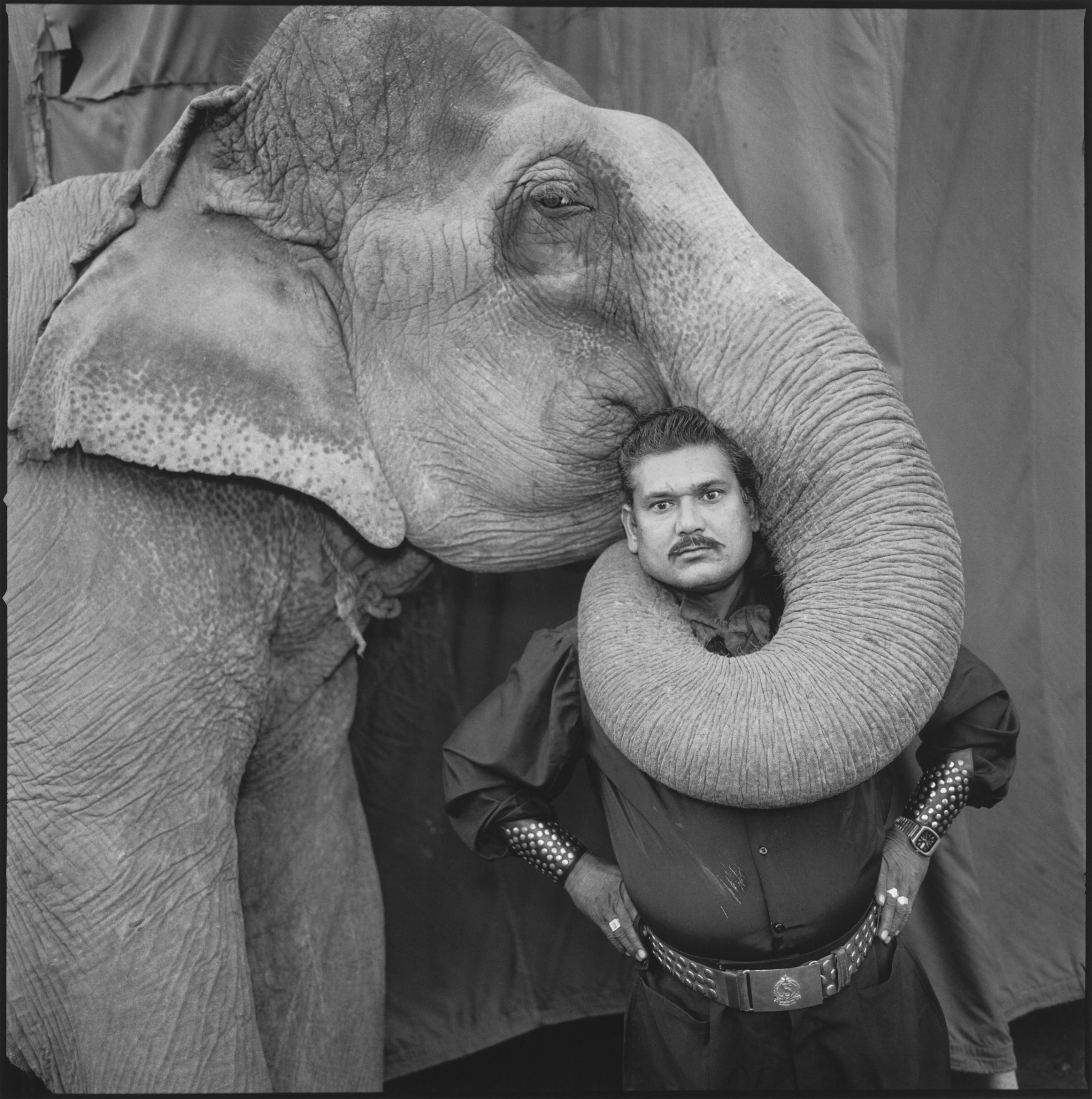Ram Prakash Singh with His Elephant Shyama, Great Golden Circus, Ahmedabad, India 1990