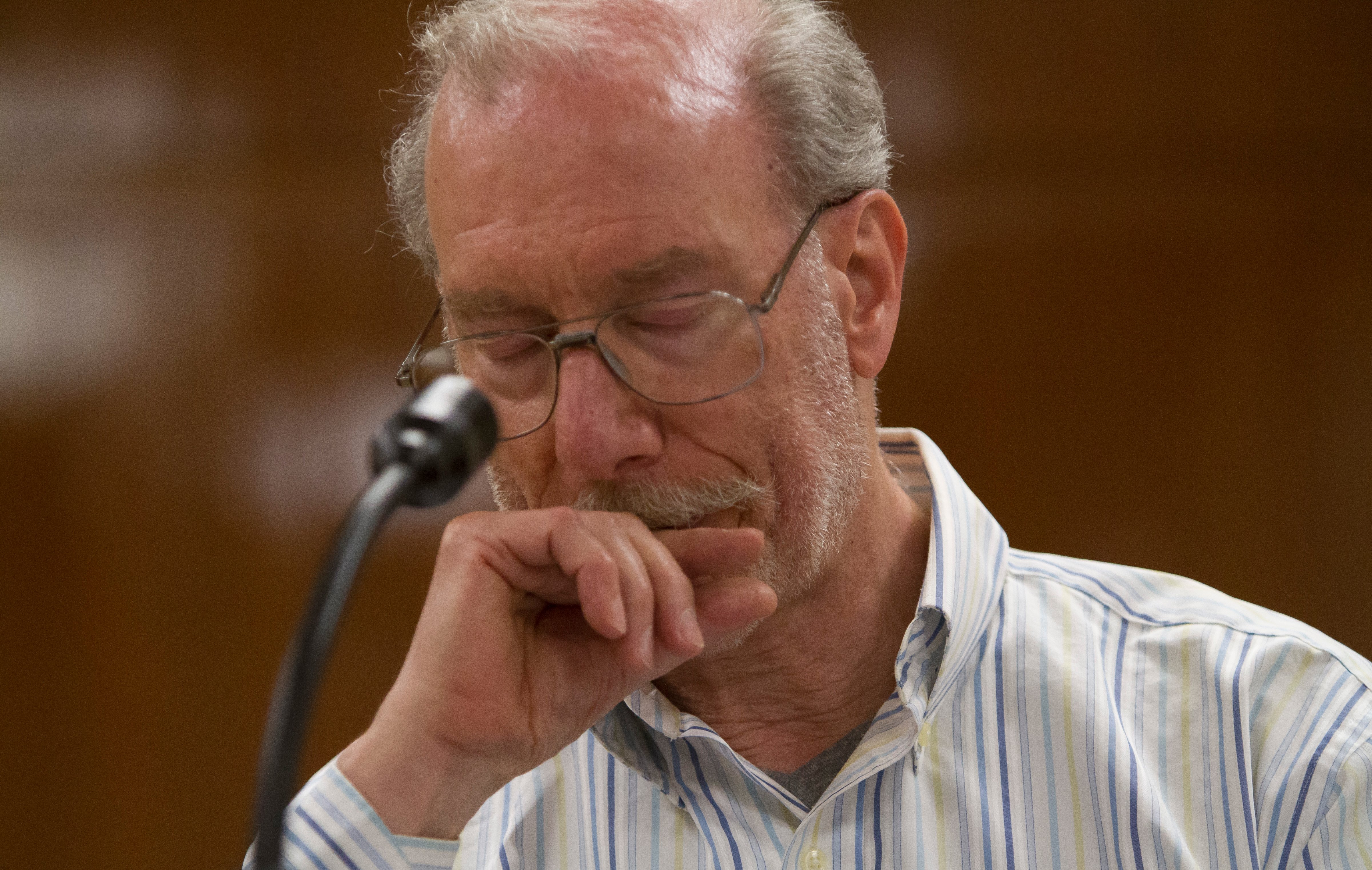 Stanley Patz, father of Etan Patz, pauses during a news conference, after a judge declared a mistrial for Pedro Hernandez at Manhattan Supreme Court in New York on May 8, 2015. (Bebeto Matthews—AP)
