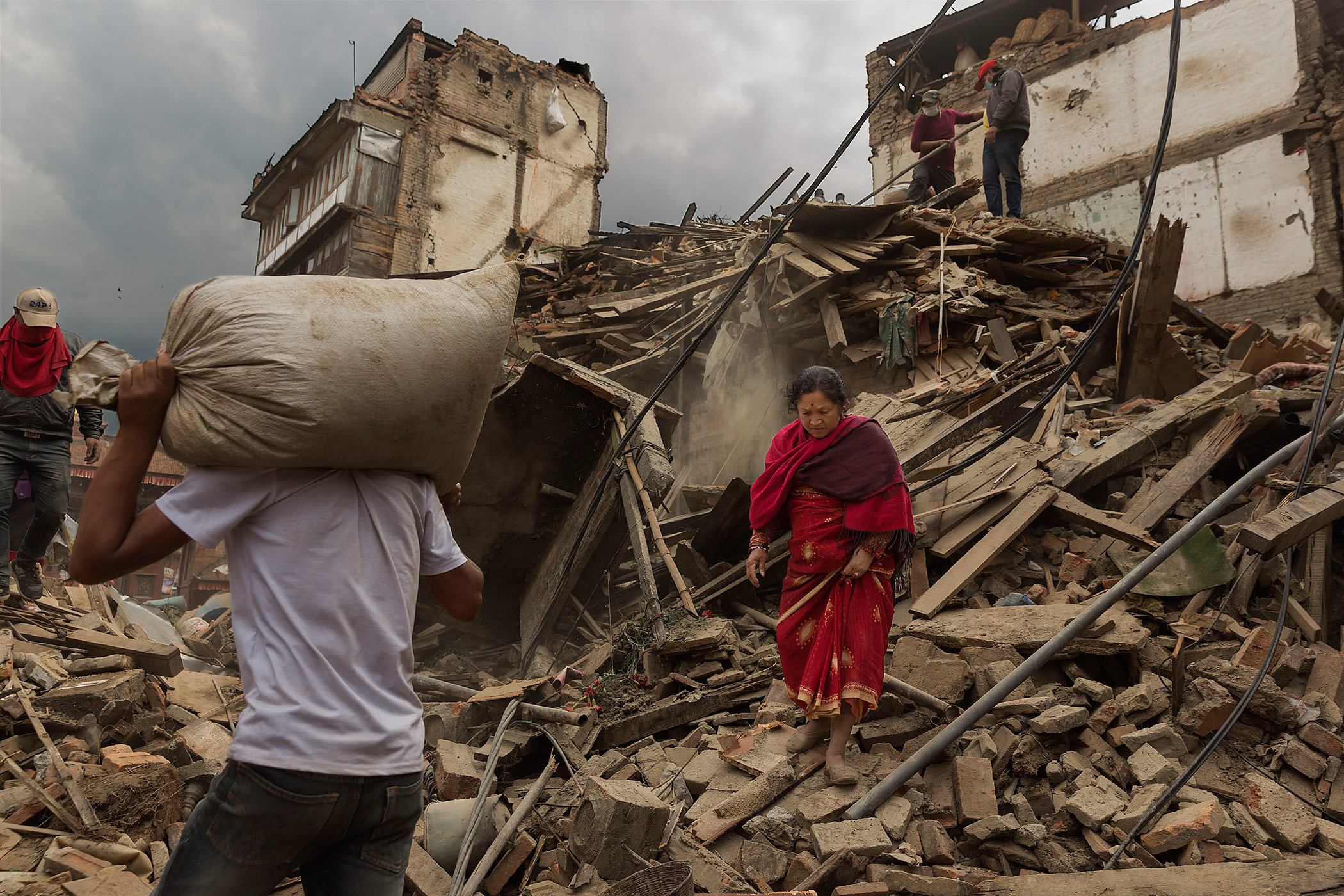People reclaim their possessions from the wreckage in Bhaktapur, Nepal. (James Nachtwey for TIME)