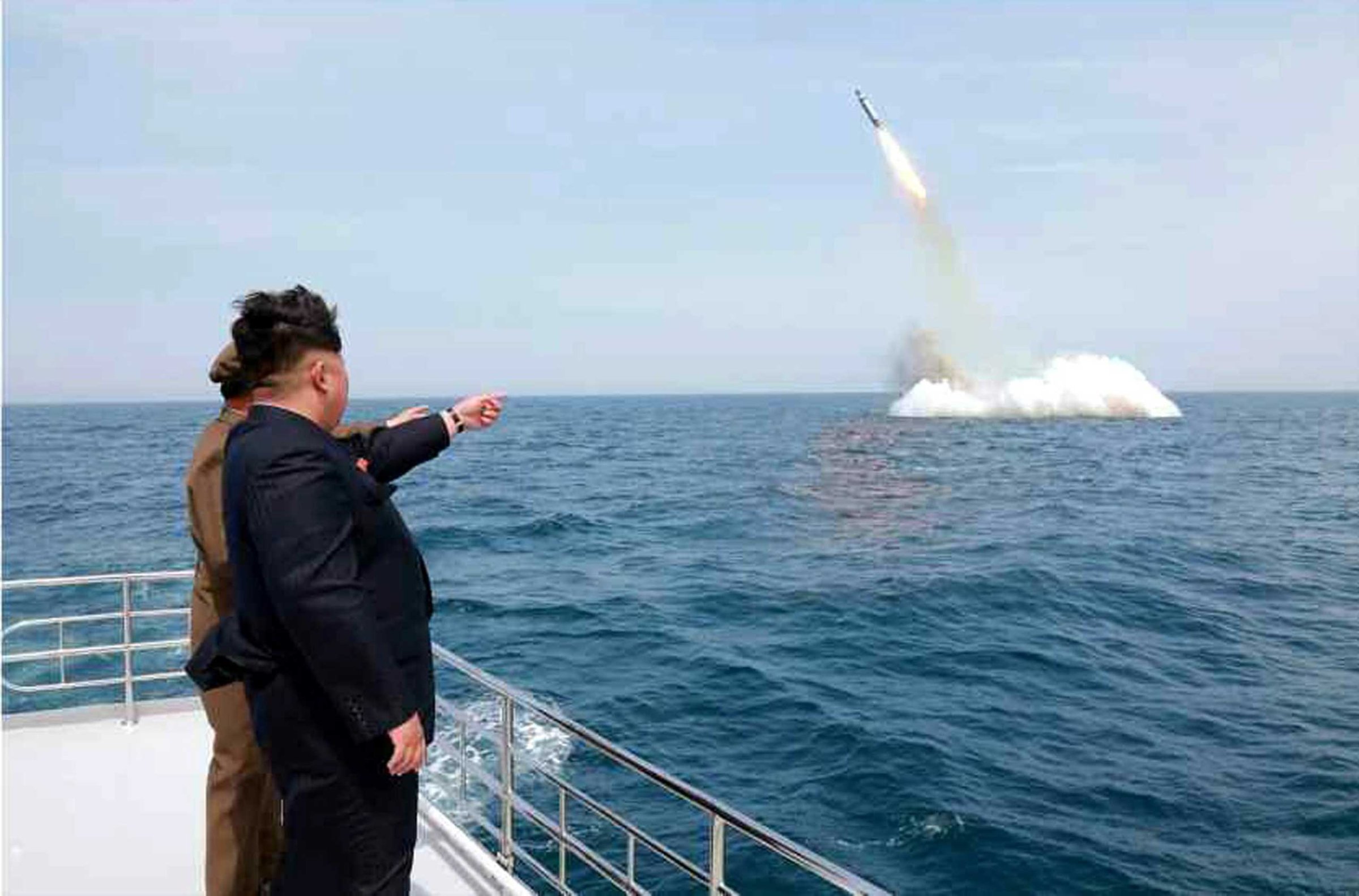 Photo showing North Korean leader Kim Jong-un at the scene of the alleged missile launch on May 9, 2015.
