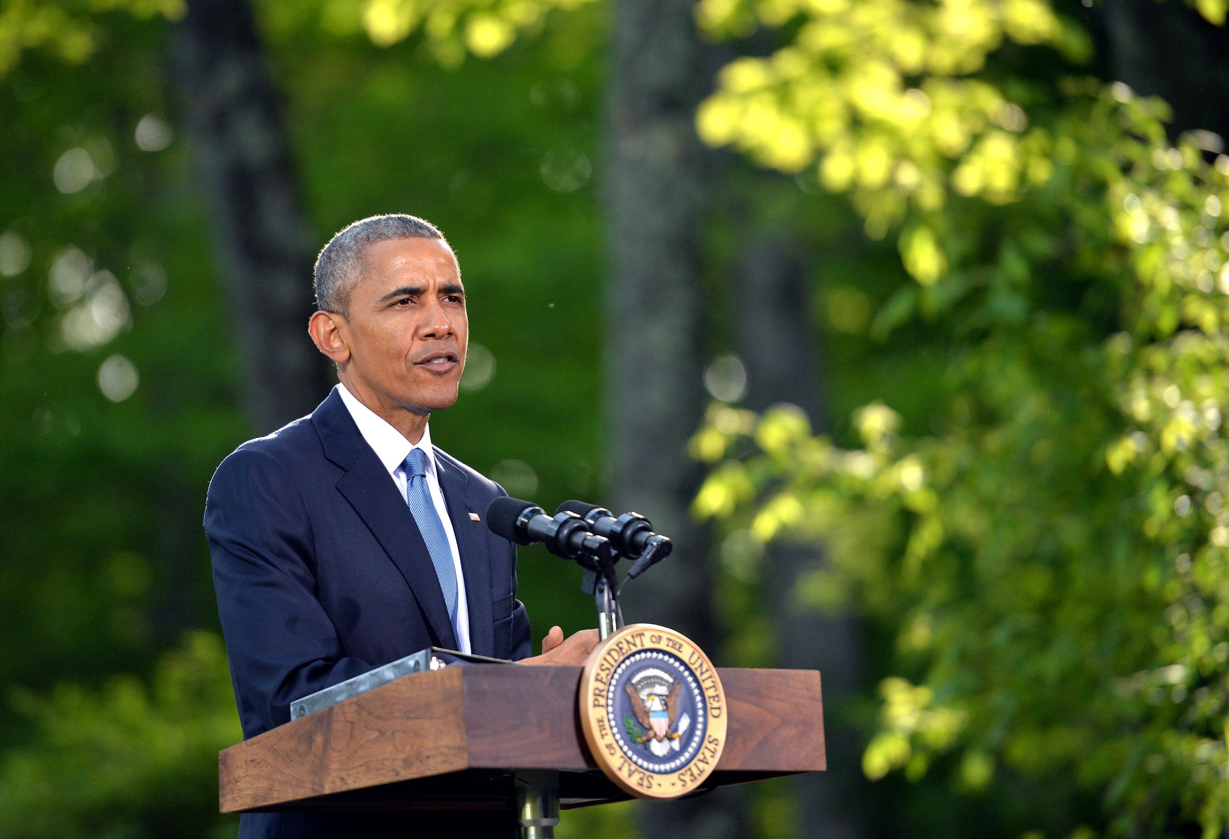 President Barack Obama speaks to reporters following the Gulf Cooperation Council-U.S. summit at Camp David on May 14, 2015.